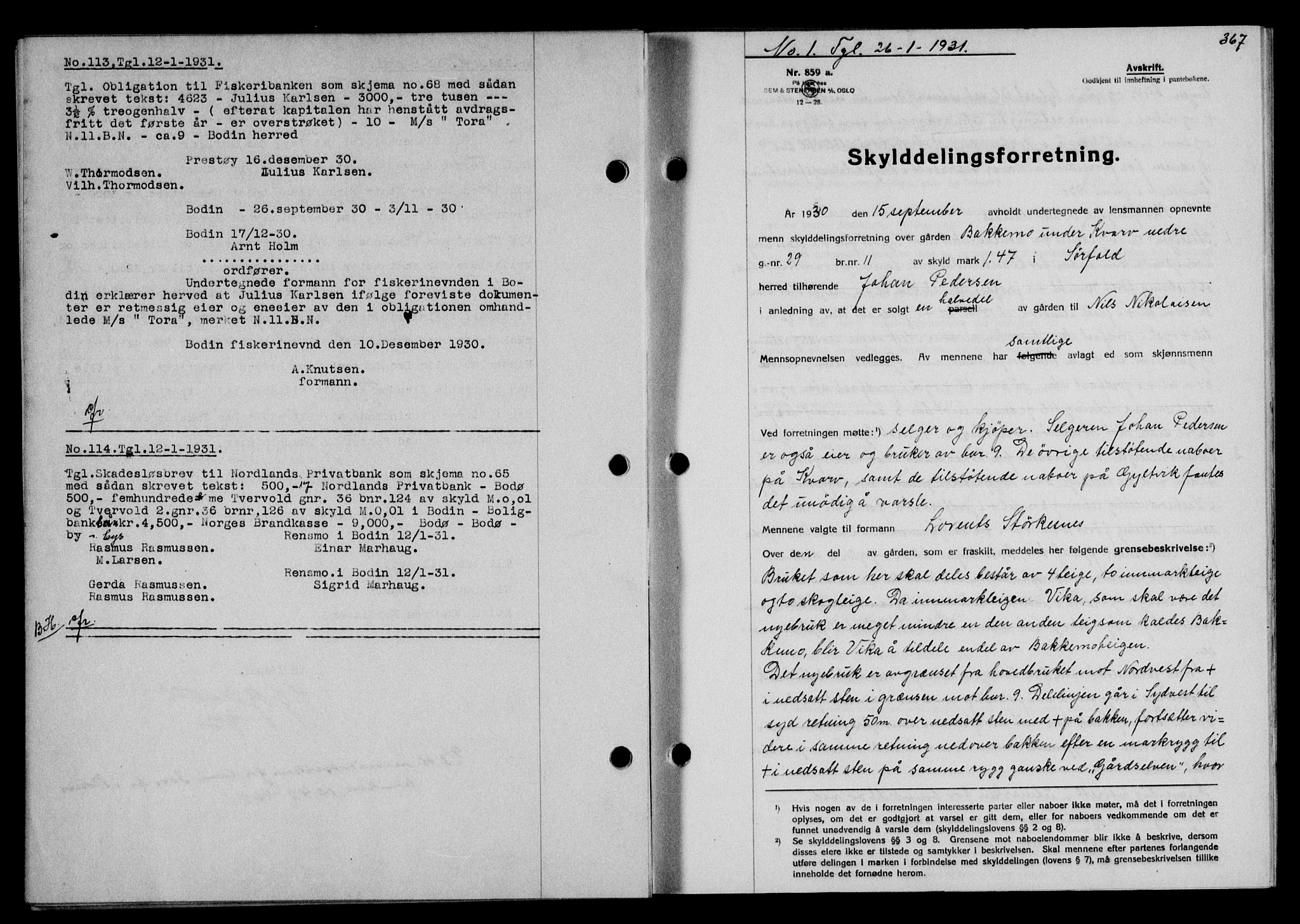 Salten sorenskriveri, SAT/A-4578/1/2/2C/L0059: Mortgage book no. 49, 1930-1931, Deed date: 26.01.1931