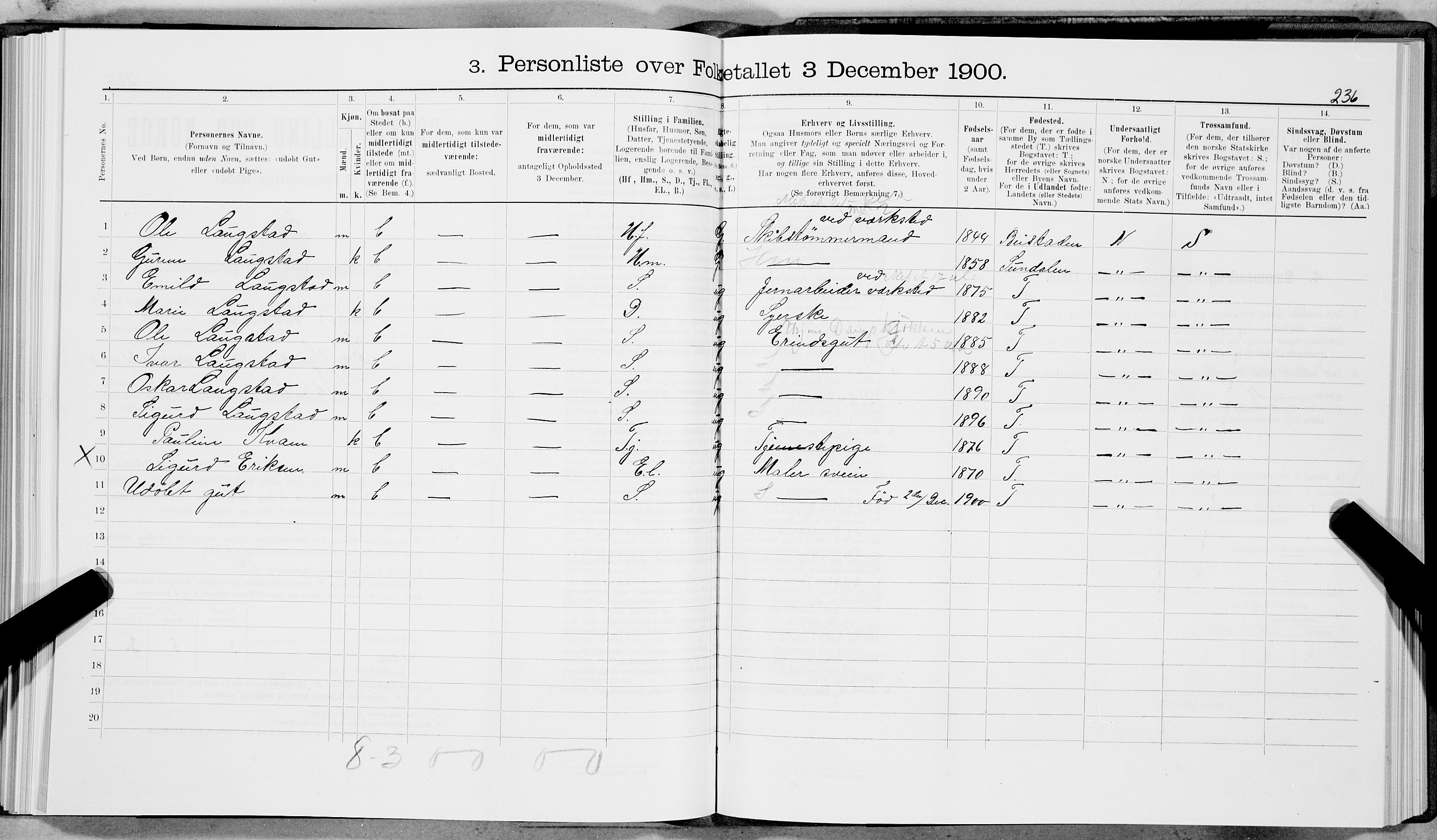 SAT, 1900 census for Trondheim, 1900, p. 8561