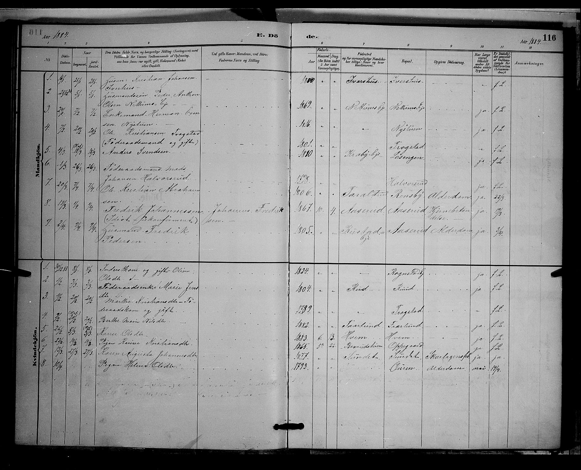 Østre Toten prestekontor, SAH/PREST-104/H/Ha/Hab/L0005: Parish register (copy) no. 5, 1884-1893, p. 116