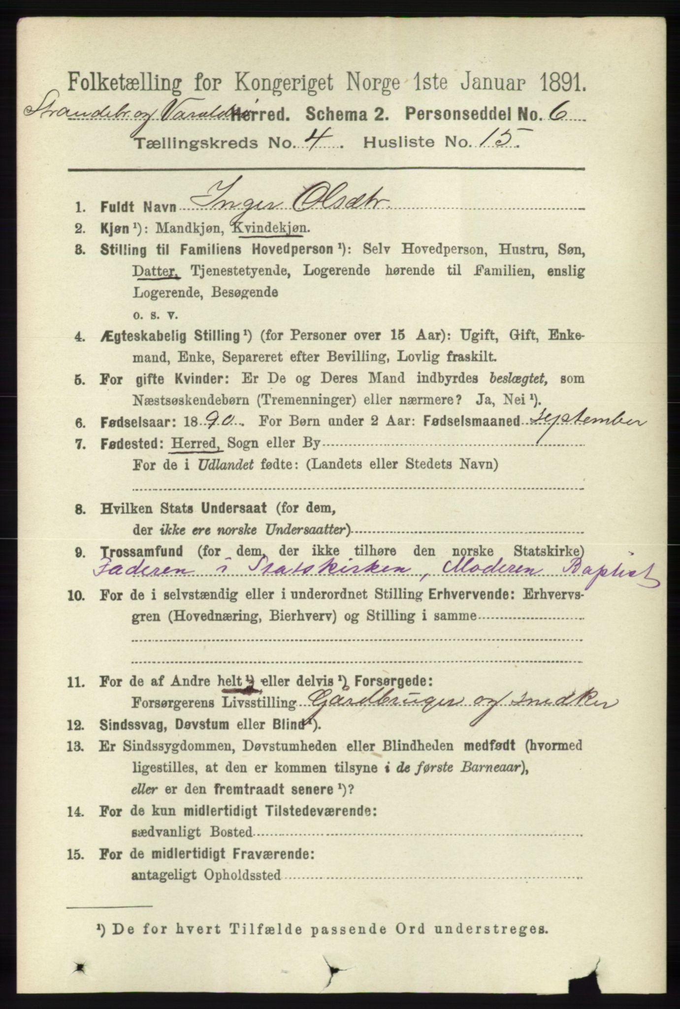 RA, 1891 census for 1226 Strandebarm og Varaldsøy, 1891, p. 1531