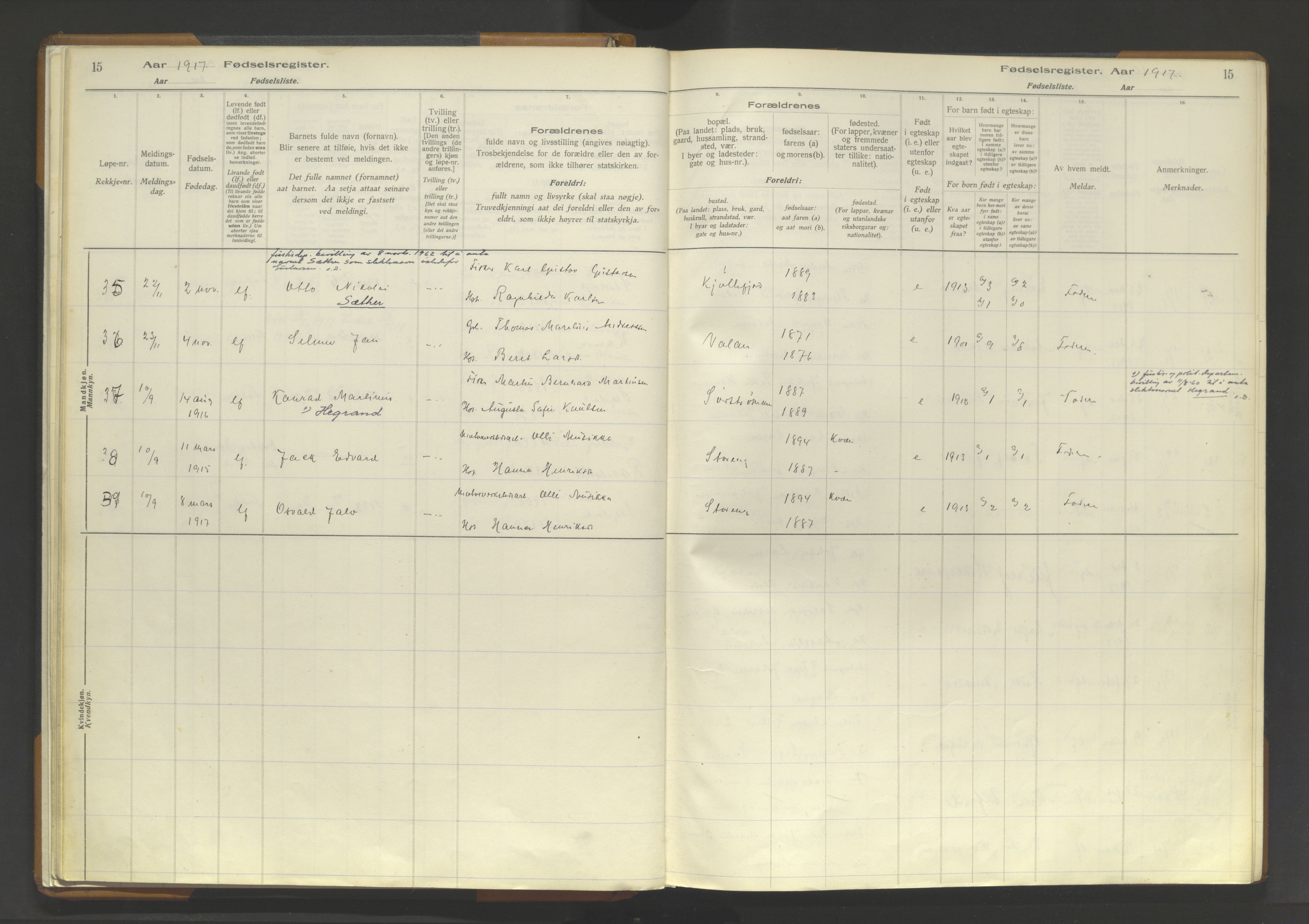 Skjervøy sokneprestkontor, AV/SATØ-S-1300/I/Ia/L0062: Birth register no. 62, 1916-1950, p. 15