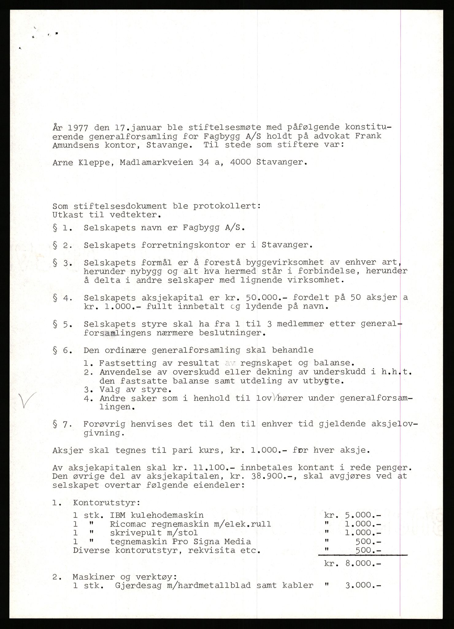 Stavanger byfogd, AV/SAST-A-101408/002/J/Jd/Jde/L0079: Registreringsmeldinger og bilag. Aksjeselskap, 1653-1683, 1977-1978, p. 8