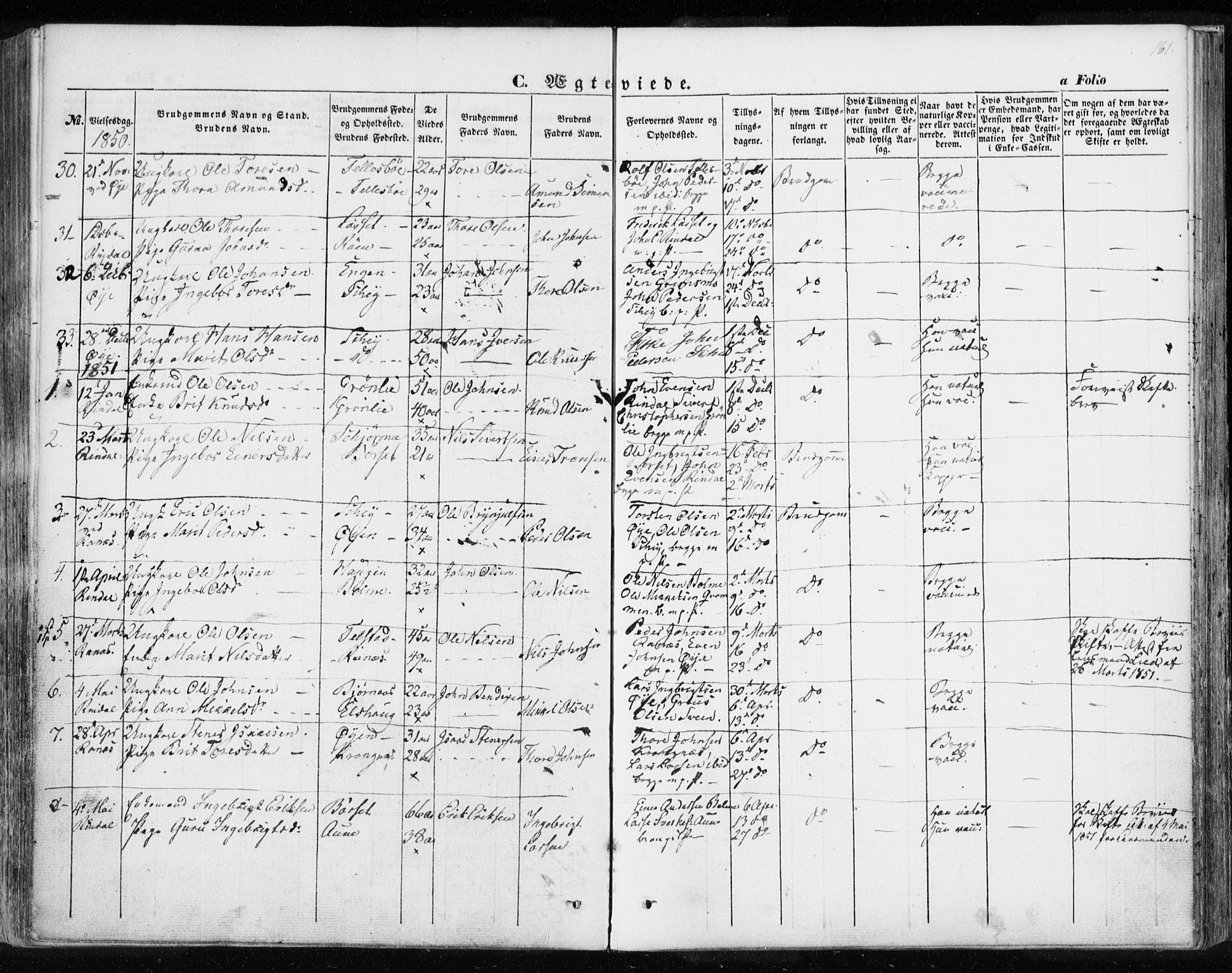 Ministerialprotokoller, klokkerbøker og fødselsregistre - Møre og Romsdal, SAT/A-1454/595/L1043: Parish register (official) no. 595A05, 1843-1851, p. 161