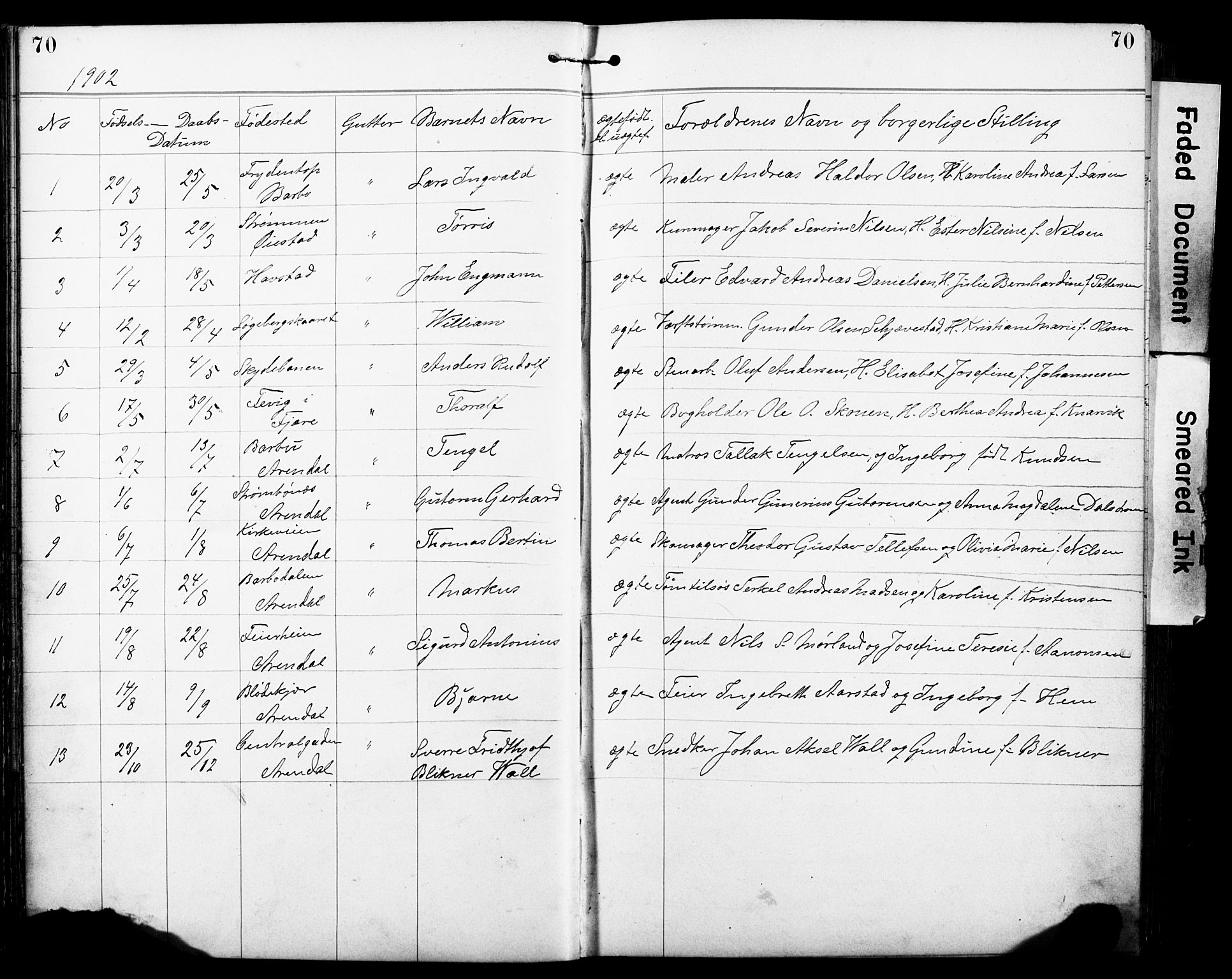 Den evangelisk-lutherske frimenighet, Arendal, AV/SAK-1292-0005/F/Fa/L0002: Dissenter register no. F 6, 1884-1908, p. 70