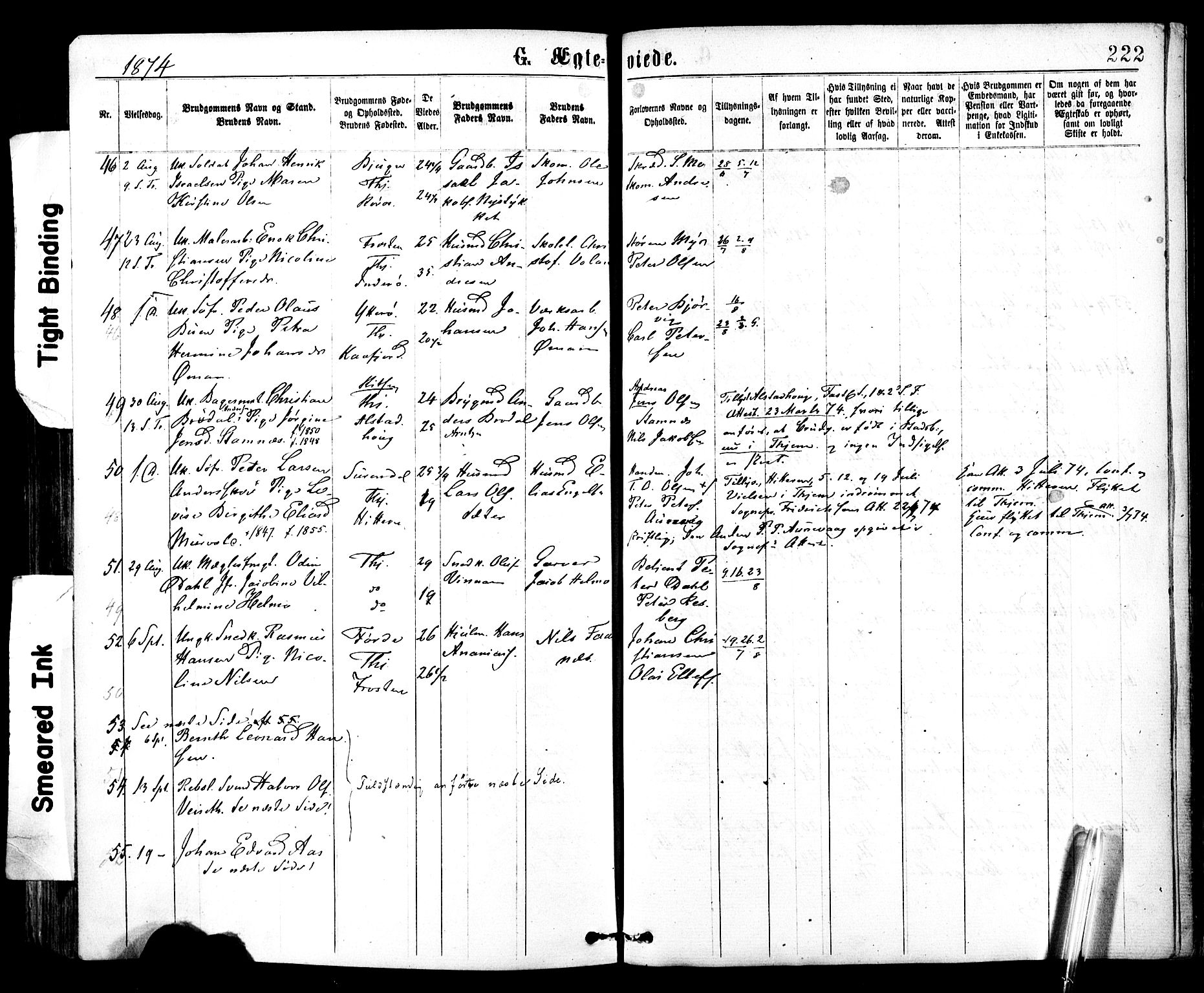 Ministerialprotokoller, klokkerbøker og fødselsregistre - Sør-Trøndelag, AV/SAT-A-1456/602/L0118: Parish register (official) no. 602A16, 1873-1879, p. 222