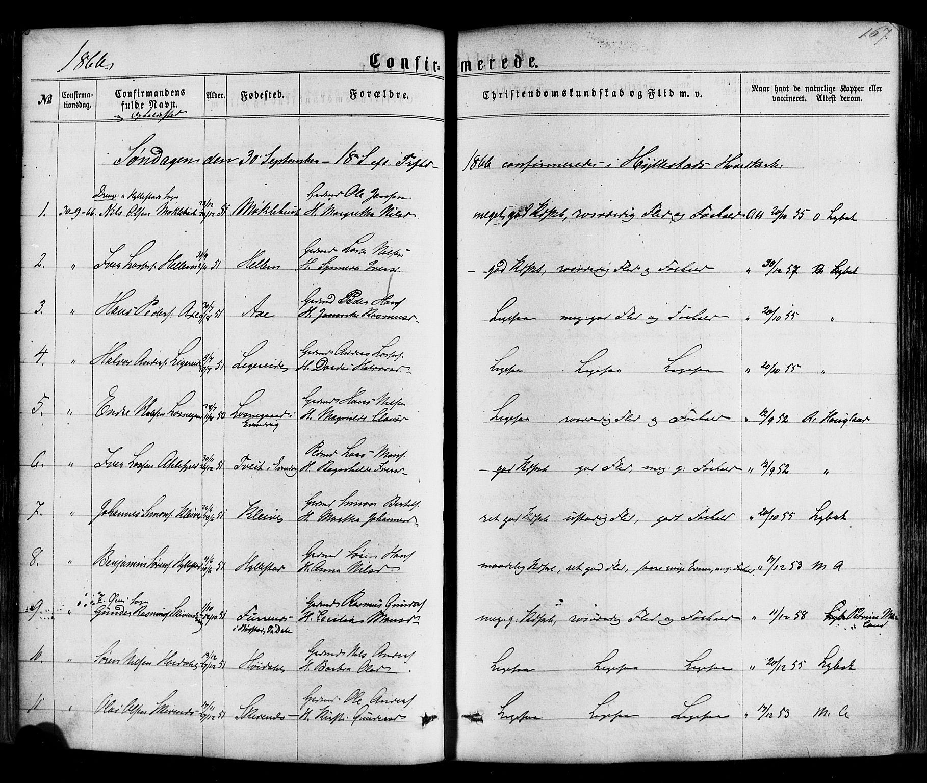 Hyllestad sokneprestembete, SAB/A-80401: Parish register (official) no. A 1, 1861-1886, p. 167