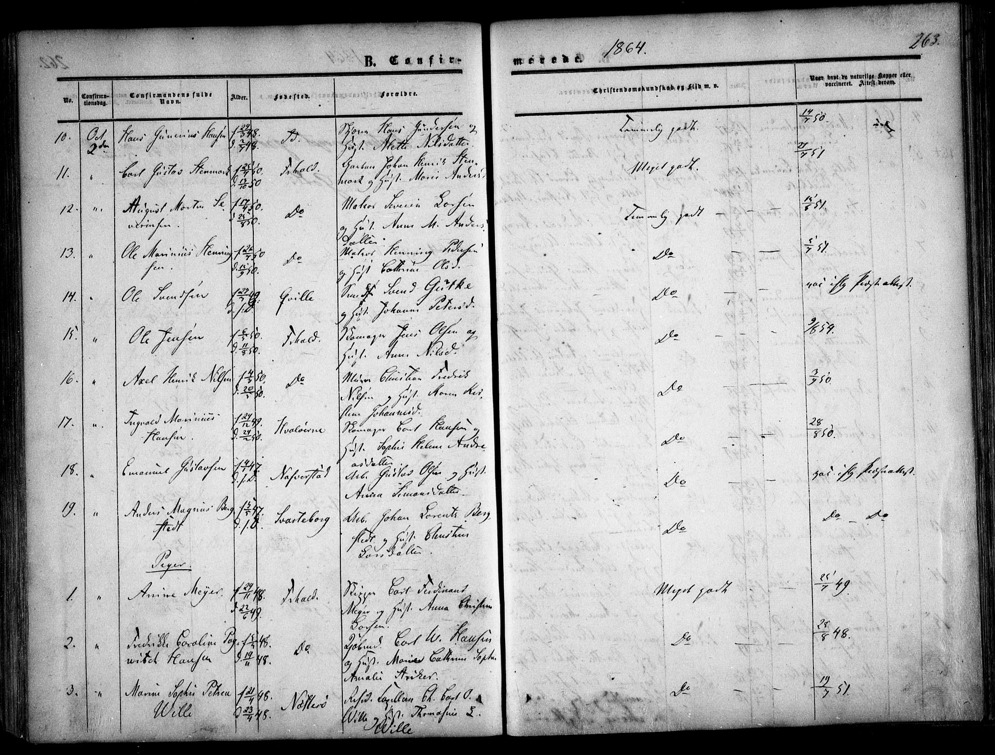 Halden prestekontor Kirkebøker, AV/SAO-A-10909/F/Fa/L0007: Parish register (official) no. I 7, 1857-1865, p. 263