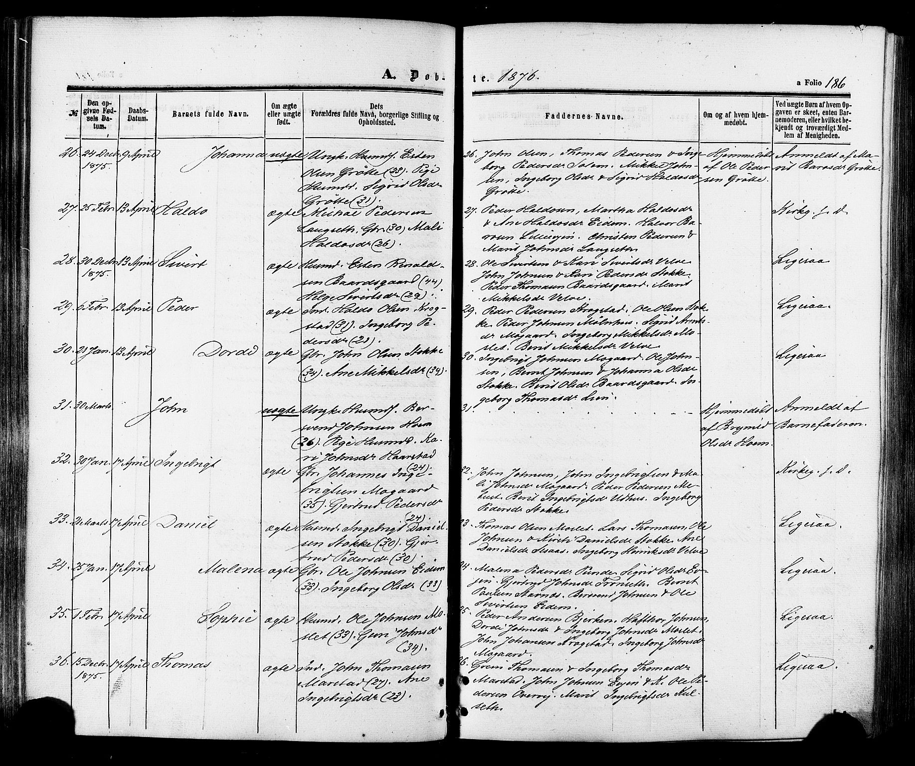 Ministerialprotokoller, klokkerbøker og fødselsregistre - Sør-Trøndelag, SAT/A-1456/695/L1147: Parish register (official) no. 695A07, 1860-1877, p. 186