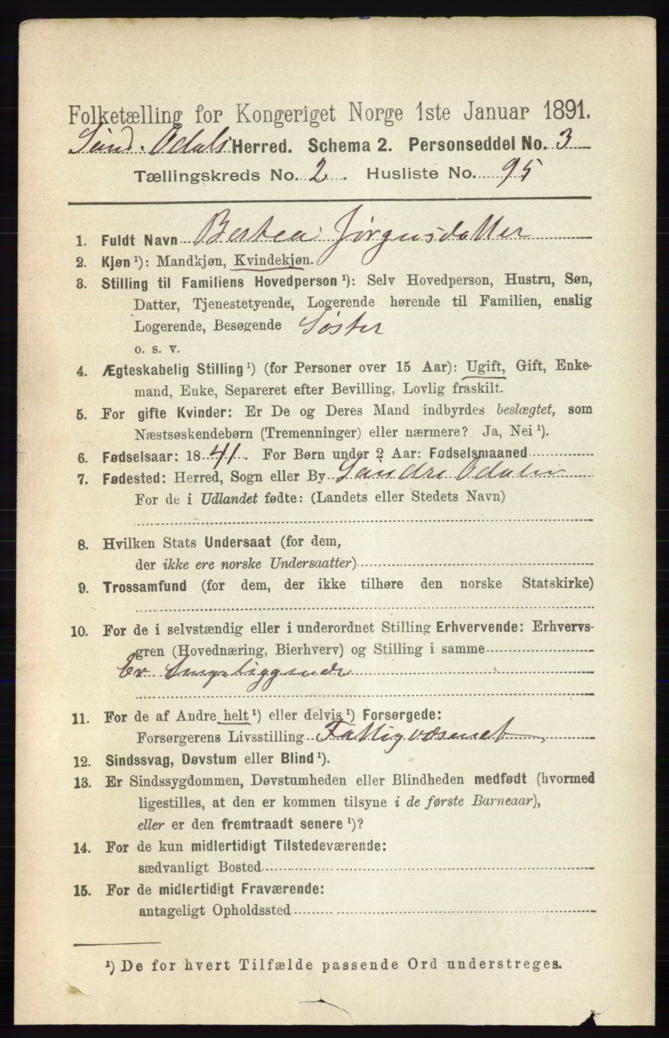 RA, 1891 census for 0419 Sør-Odal, 1891, p. 1069