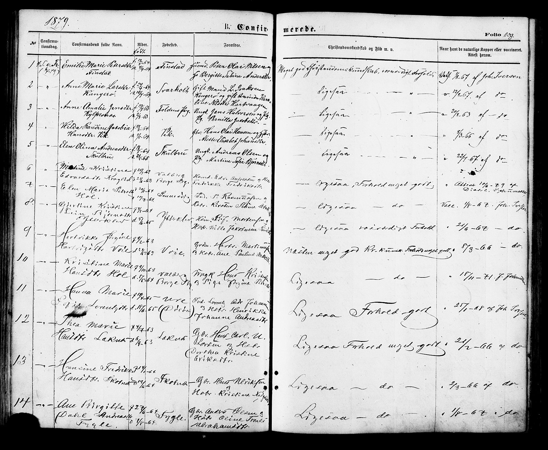 Ministerialprotokoller, klokkerbøker og fødselsregistre - Nordland, AV/SAT-A-1459/881/L1166: Parish register (copy) no. 881C03, 1876-1885, p. 109