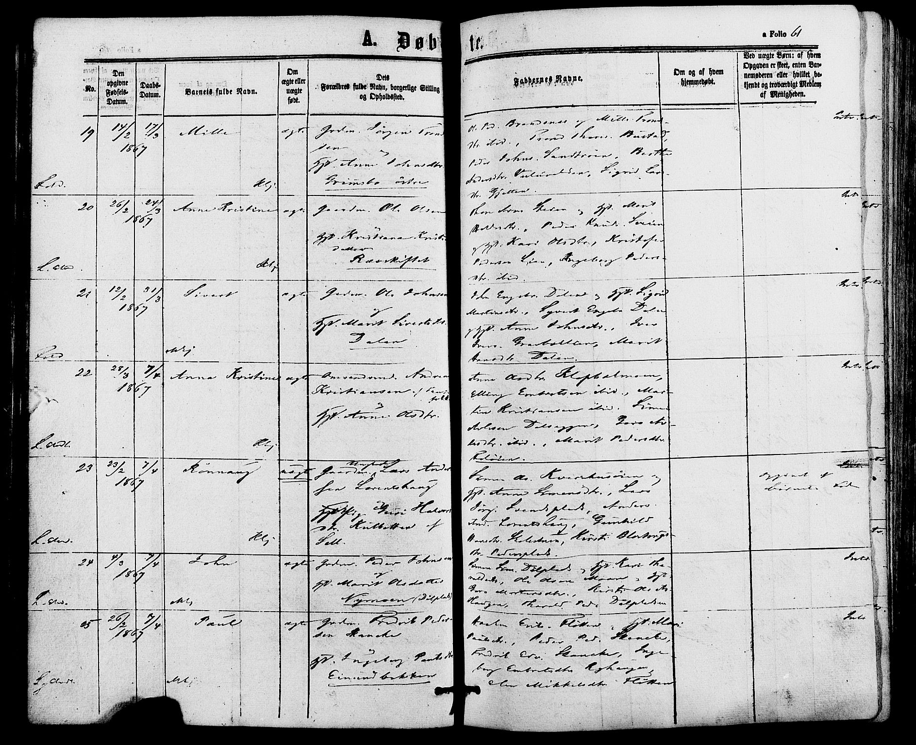 Alvdal prestekontor, SAH/PREST-060/H/Ha/Haa/L0001: Parish register (official) no. 1, 1863-1882, p. 61