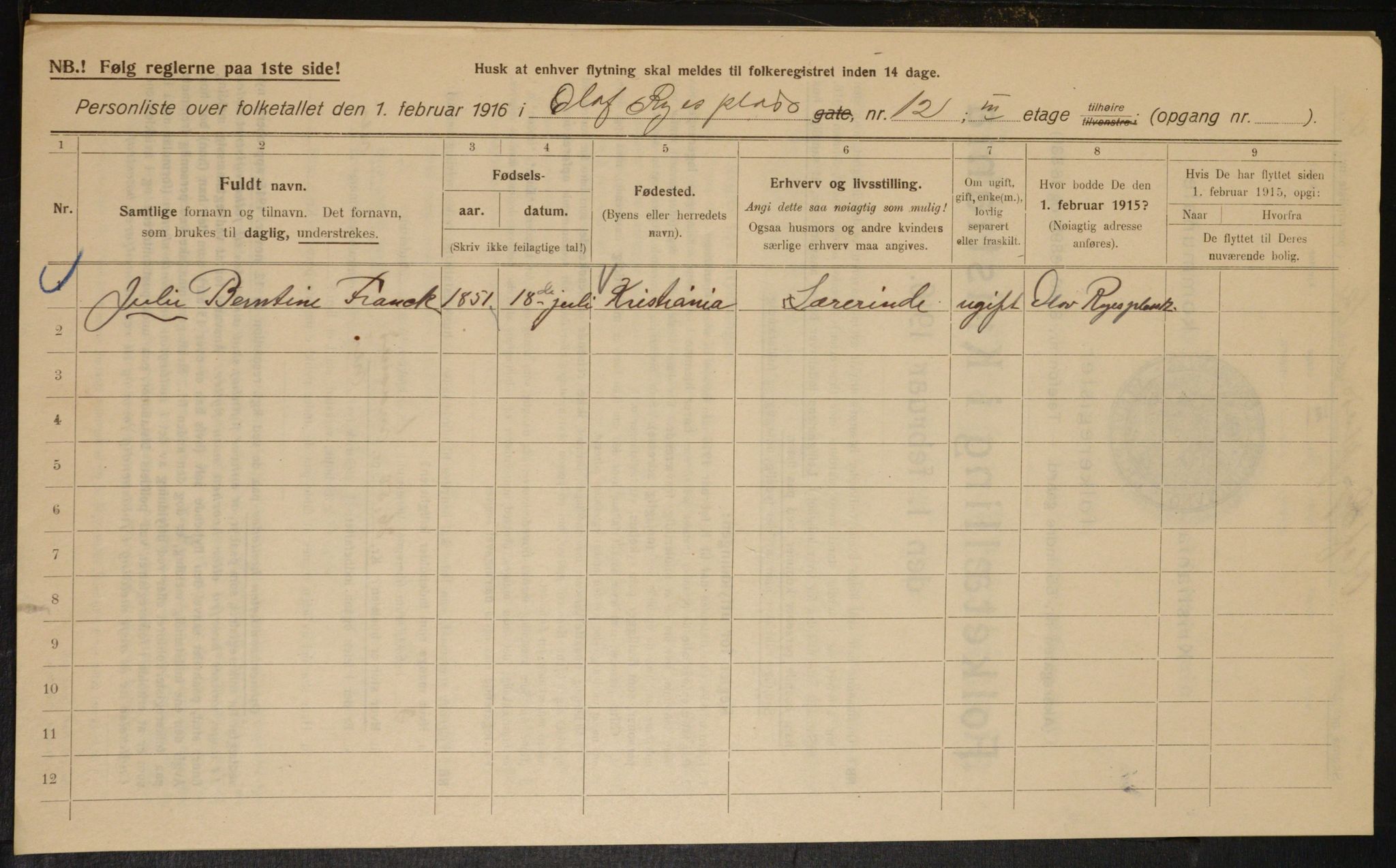 OBA, Municipal Census 1916 for Kristiania, 1916, p. 77161