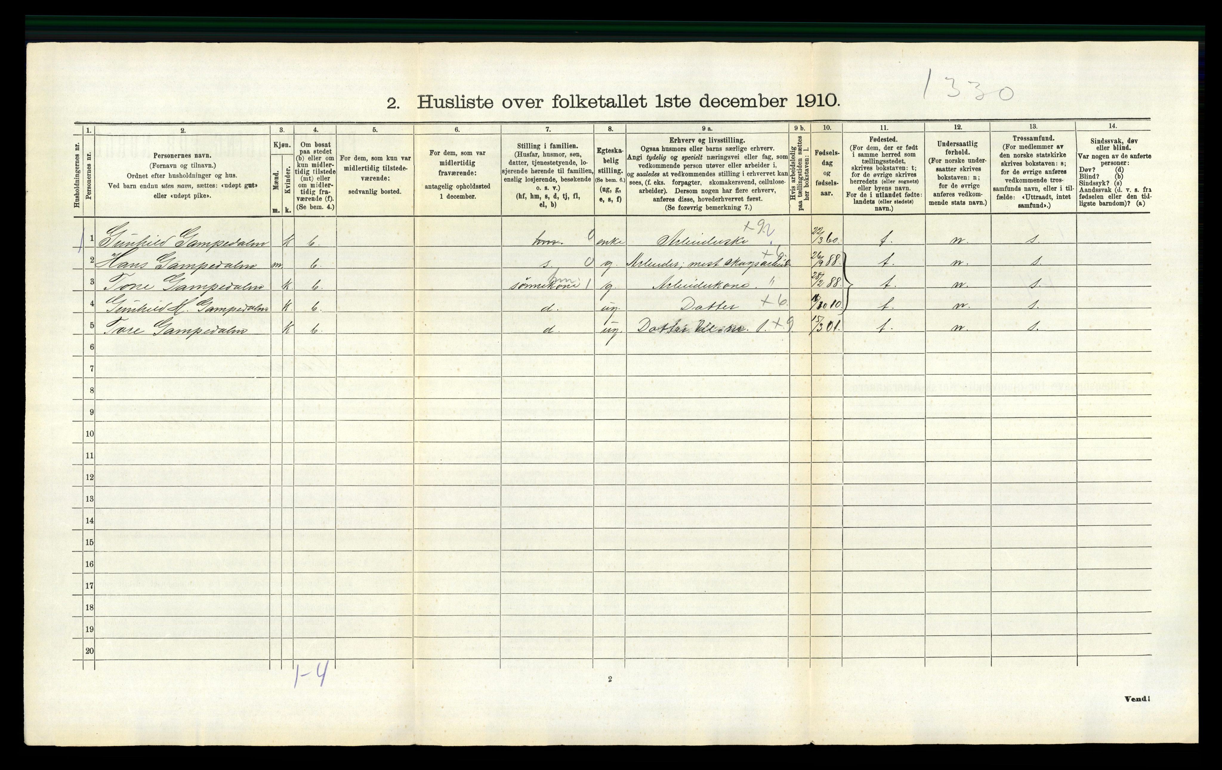 RA, 1910 census for Hjartdal, 1910, p. 553