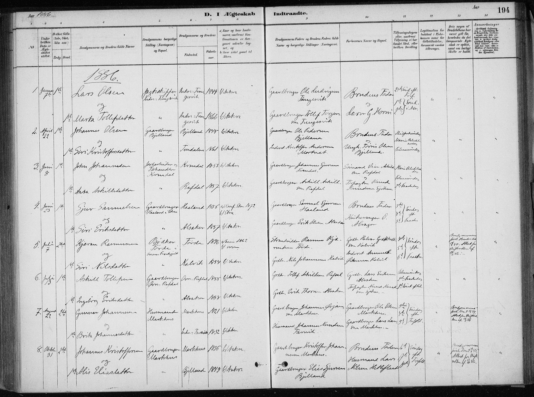 Skånevik sokneprestembete, SAB/A-77801/H/Haa: Parish register (official) no. E  1, 1879-1901, p. 194