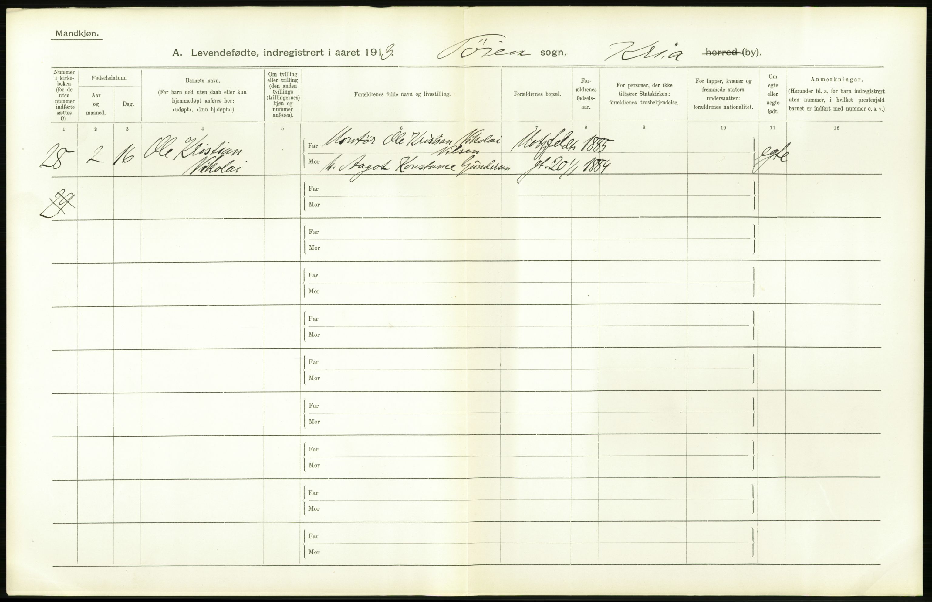 Statistisk sentralbyrå, Sosiodemografiske emner, Befolkning, AV/RA-S-2228/D/Df/Dfb/Dfbc/L0007: Kristiania: Levendefødte menn og kvinner., 1913, p. 566