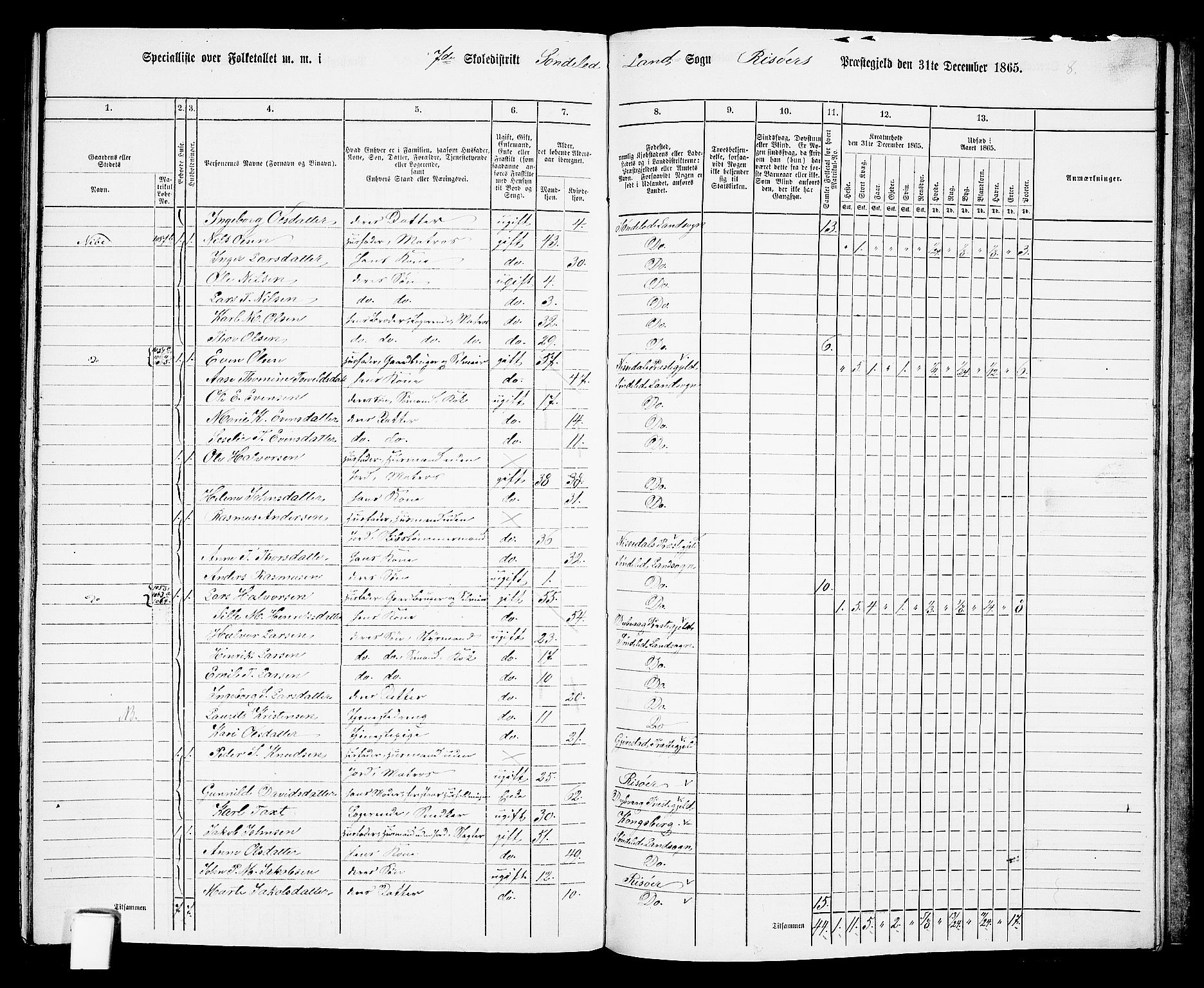 RA, 1865 census for Risør/Søndeled, 1865, p. 136