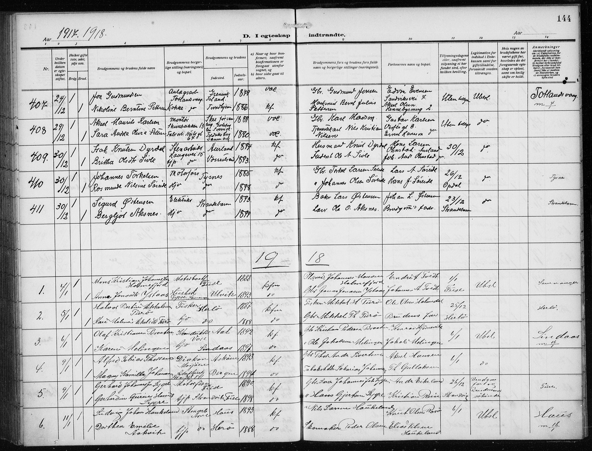 Nykirken Sokneprestembete, SAB/A-77101/H/Haa/L0036: Parish register (official) no. D 6, 1913-1918, p. 144