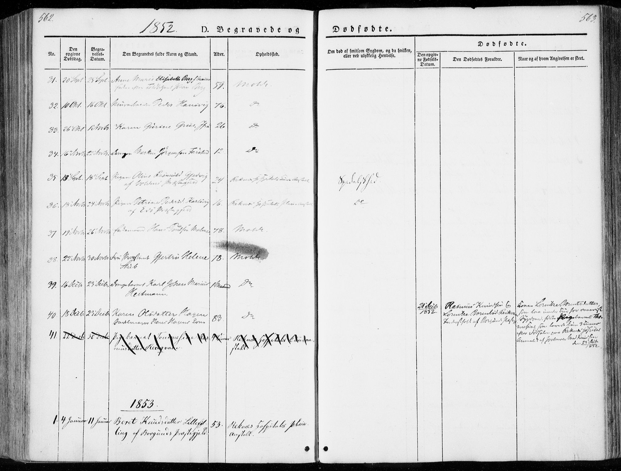 Ministerialprotokoller, klokkerbøker og fødselsregistre - Møre og Romsdal, SAT/A-1454/558/L0689: Parish register (official) no. 558A03, 1843-1872, p. 562-563