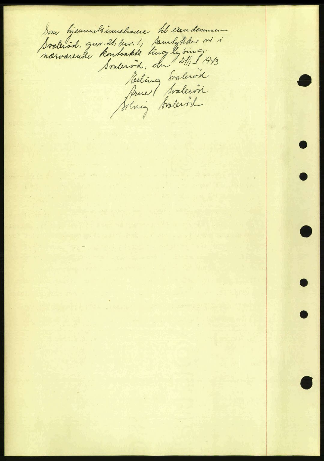 Idd og Marker sorenskriveri, AV/SAO-A-10283/G/Gb/Gbb/L0005: Mortgage book no. A5, 1941-1943, Diary no: : 95/1943