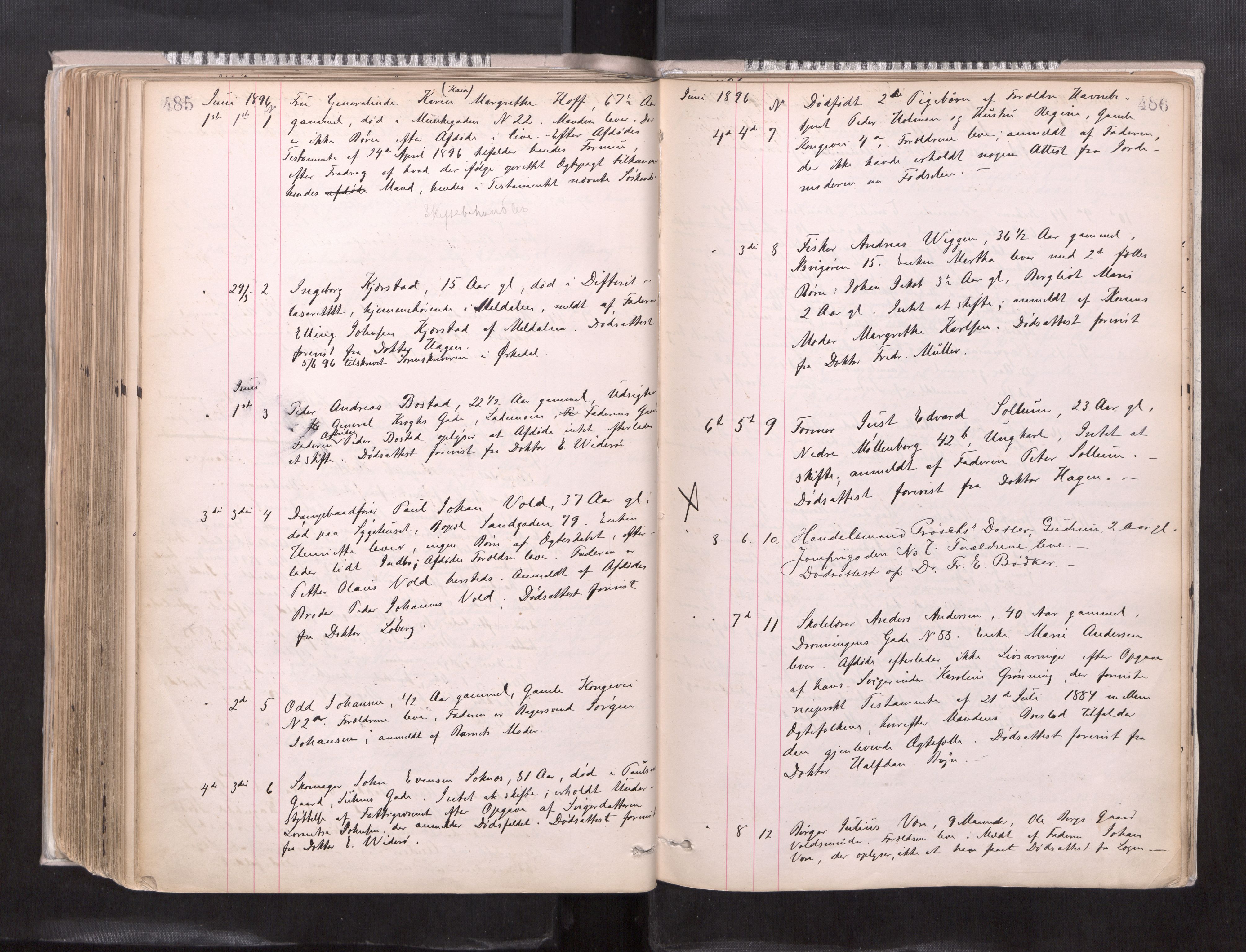 Trondheim byfogd, AV/SAT-A-0003/1/3/3L/L0004: Dødsanmeldelsesprotokoll, 1891-1897, p. 485-486