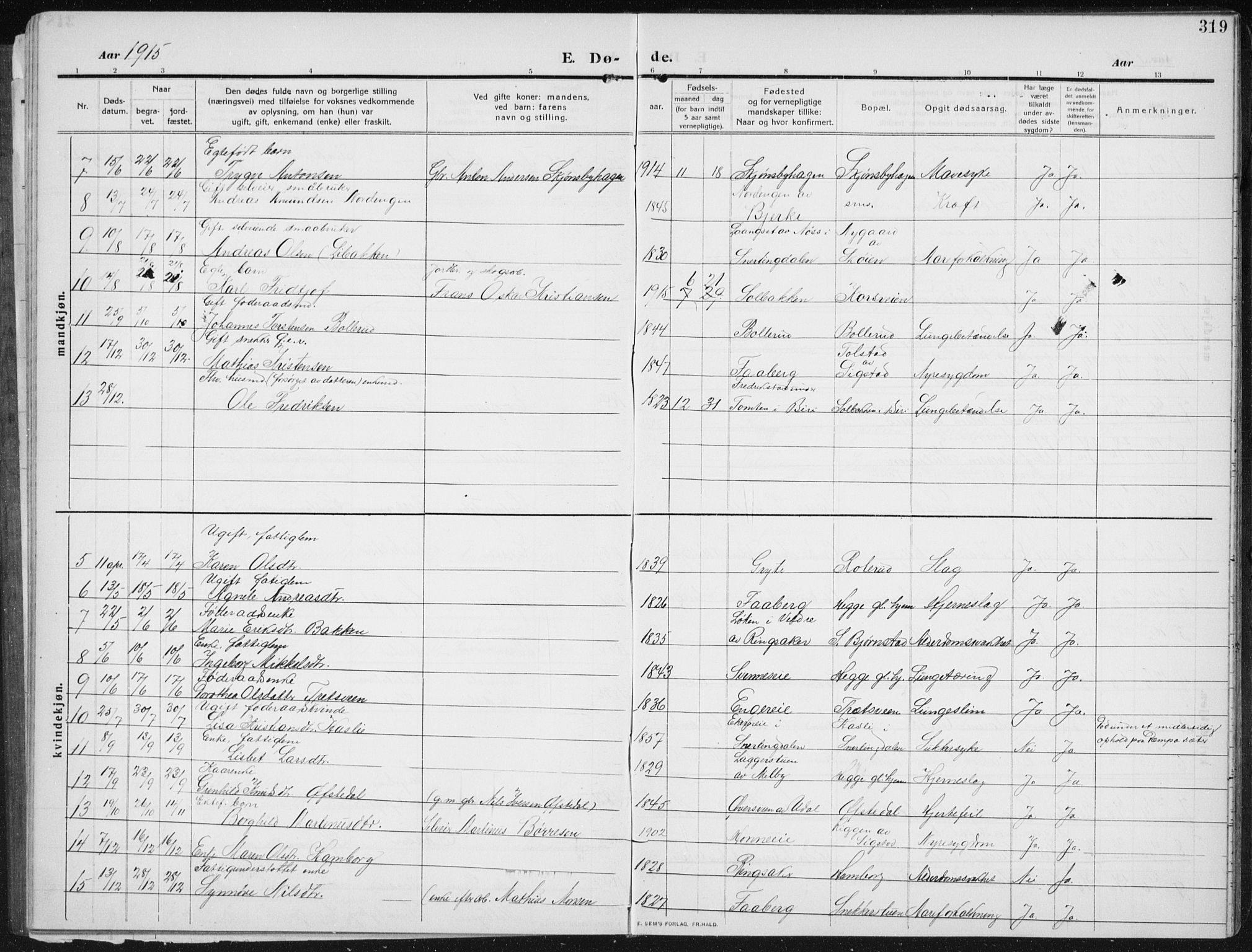 Biri prestekontor, SAH/PREST-096/H/Ha/Hab/L0006: Parish register (copy) no. 6, 1909-1938, p. 319