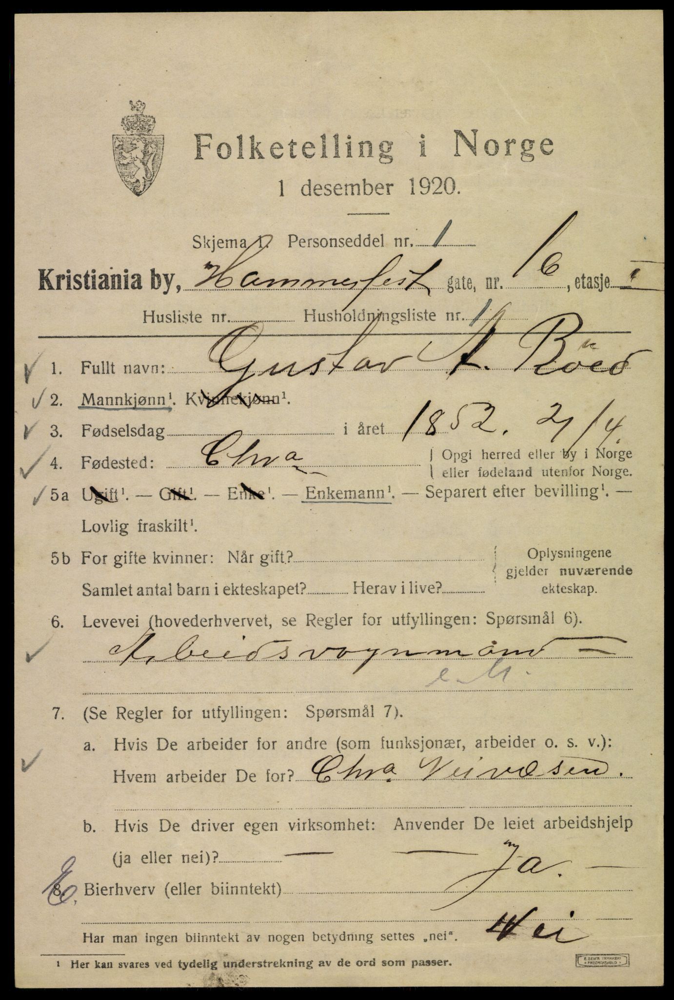 SAO, 1920 census for Kristiania, 1920, p. 268357