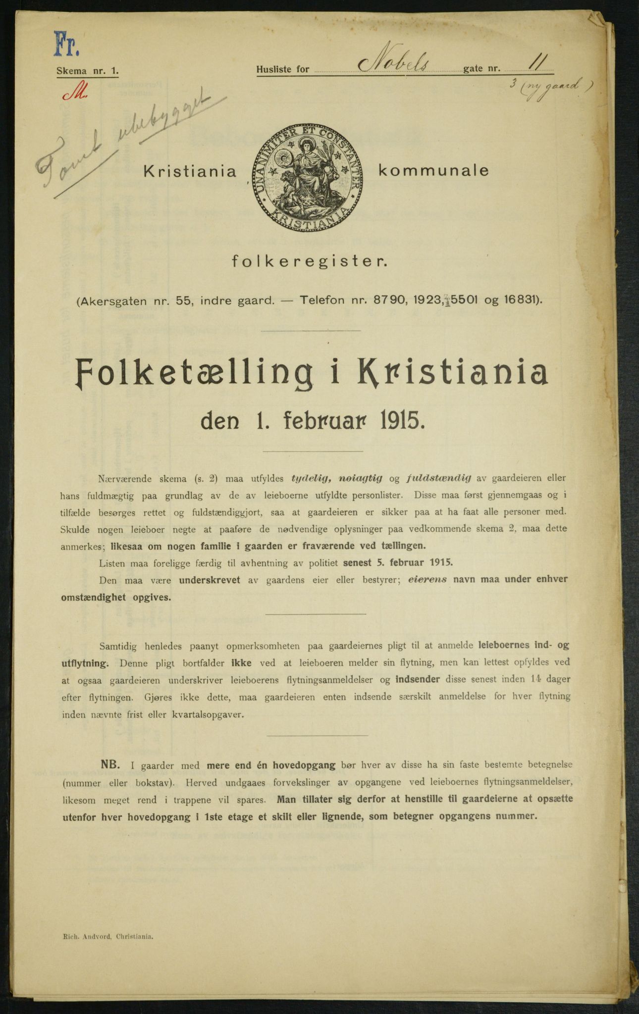 OBA, Municipal Census 1915 for Kristiania, 1915, p. 70697