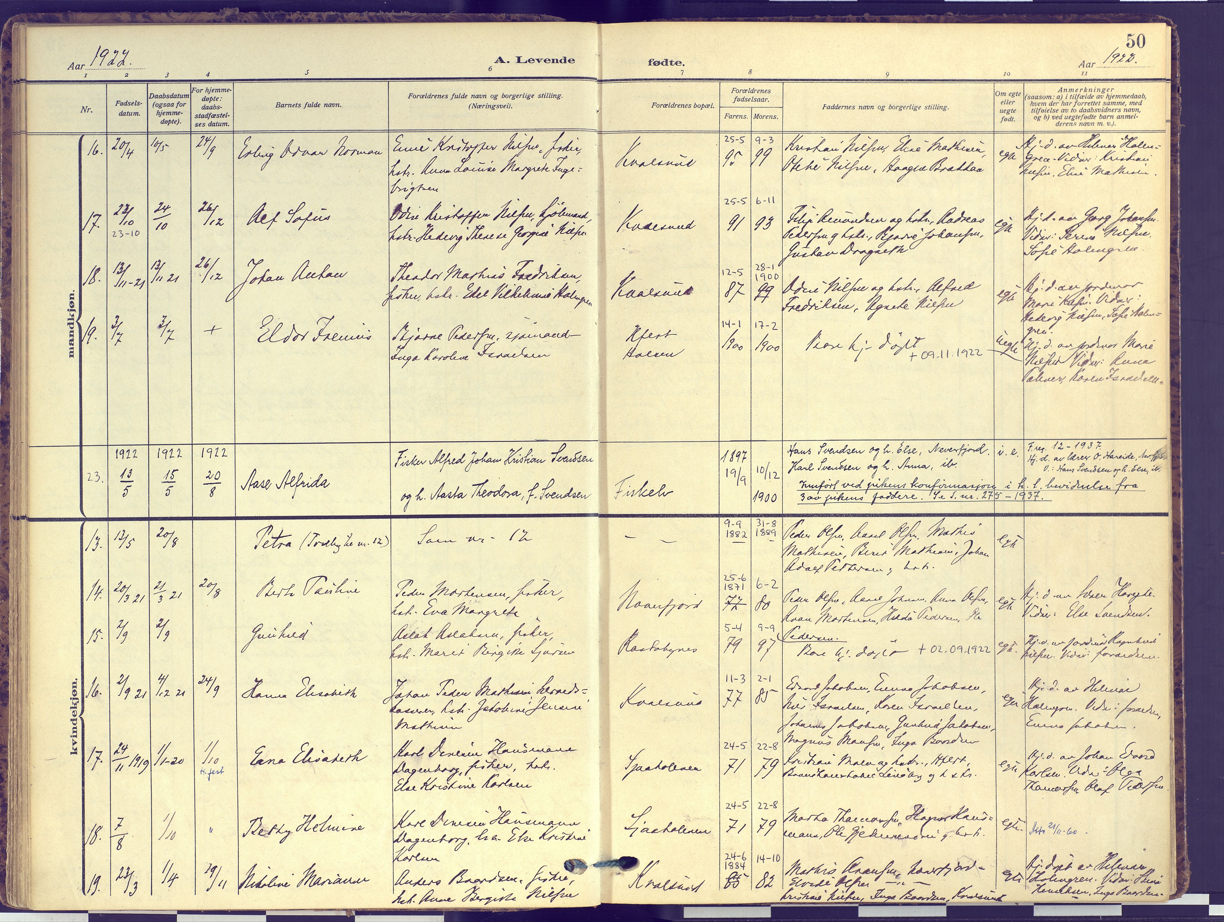 Hammerfest sokneprestkontor, AV/SATØ-S-1347/H/Ha/L0016.kirke: Parish register (official) no. 16, 1908-1923, p. 50