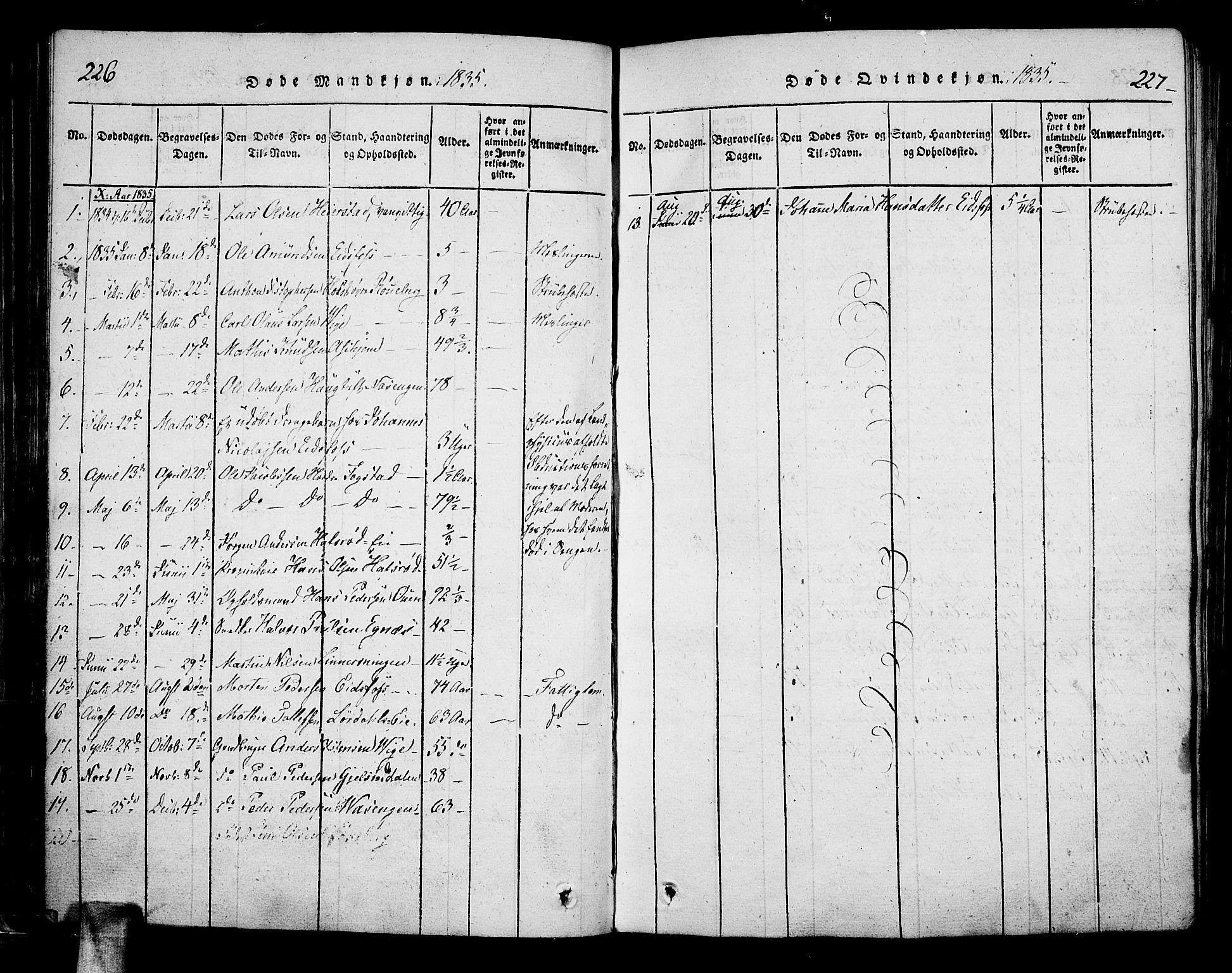 Hof kirkebøker, AV/SAKO-A-64/F/Fa/L0004: Parish register (official) no. I 4, 1814-1843, p. 226-227