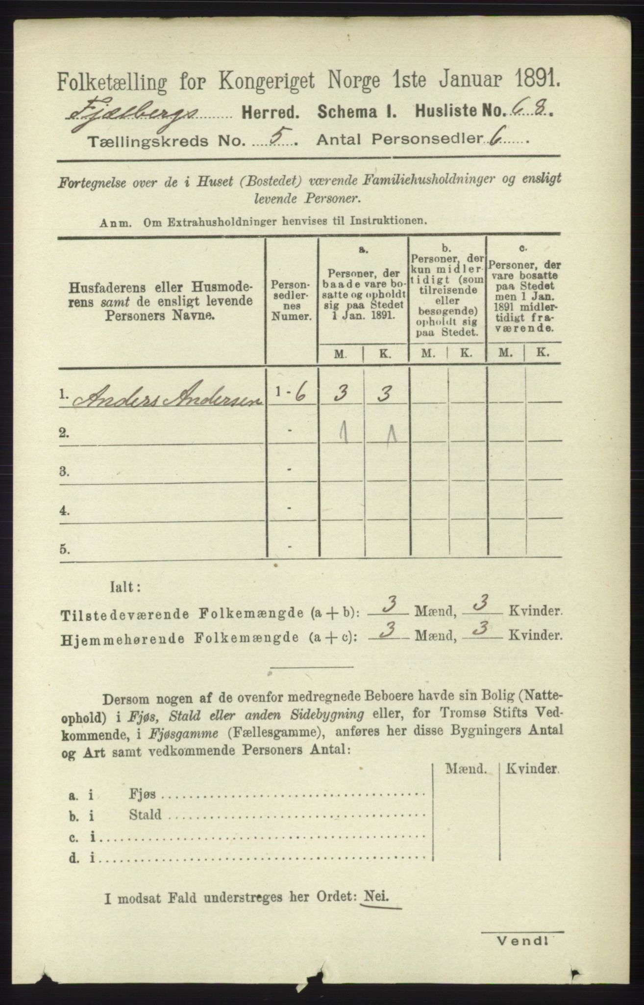 RA, 1891 census for 1213 Fjelberg, 1891, p. 1476