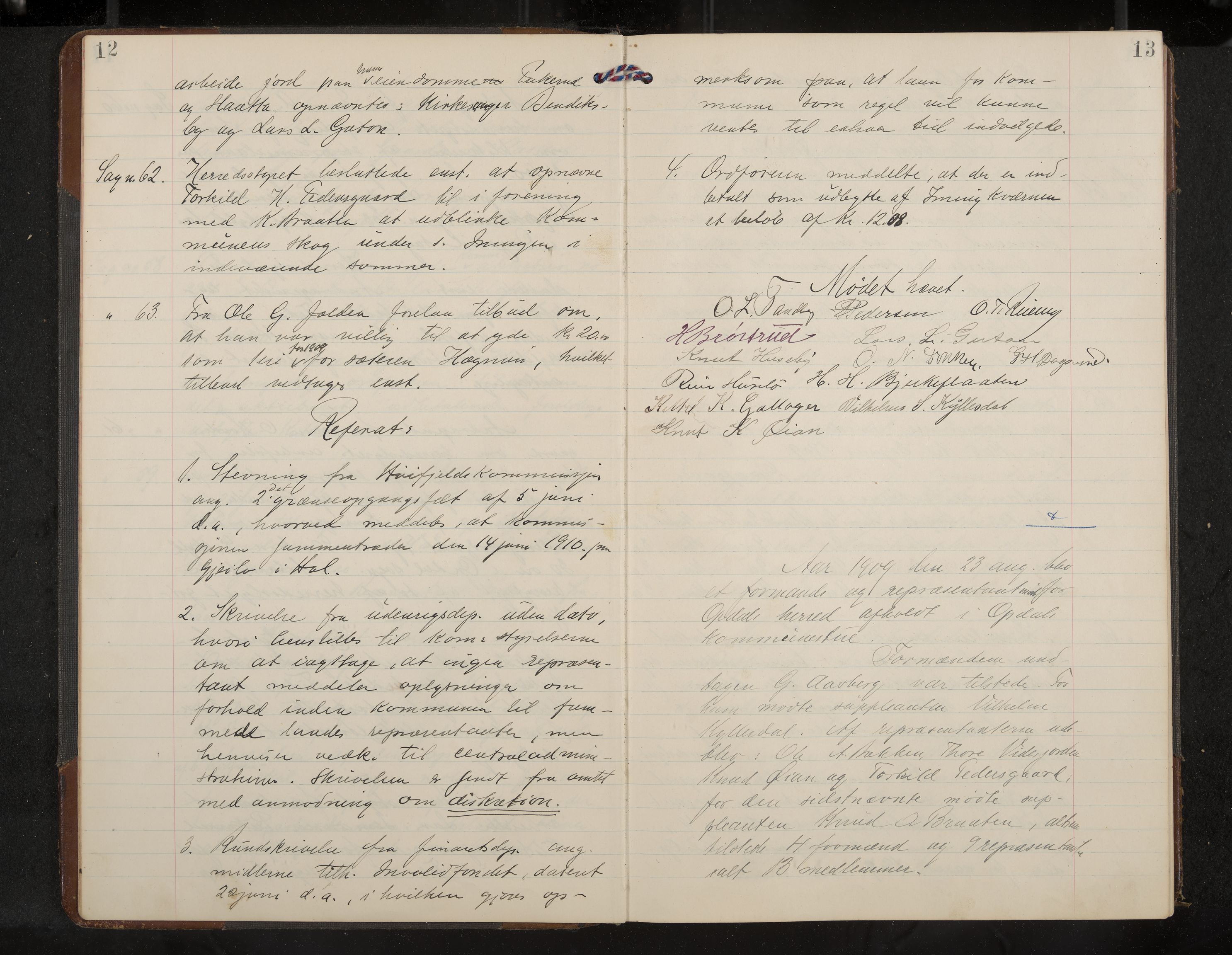 Uvdal formannskap og sentraladministrasjon, IKAK/0634021/A/Aa/L0002: Møtebok, 1909-1915, p. 12-13