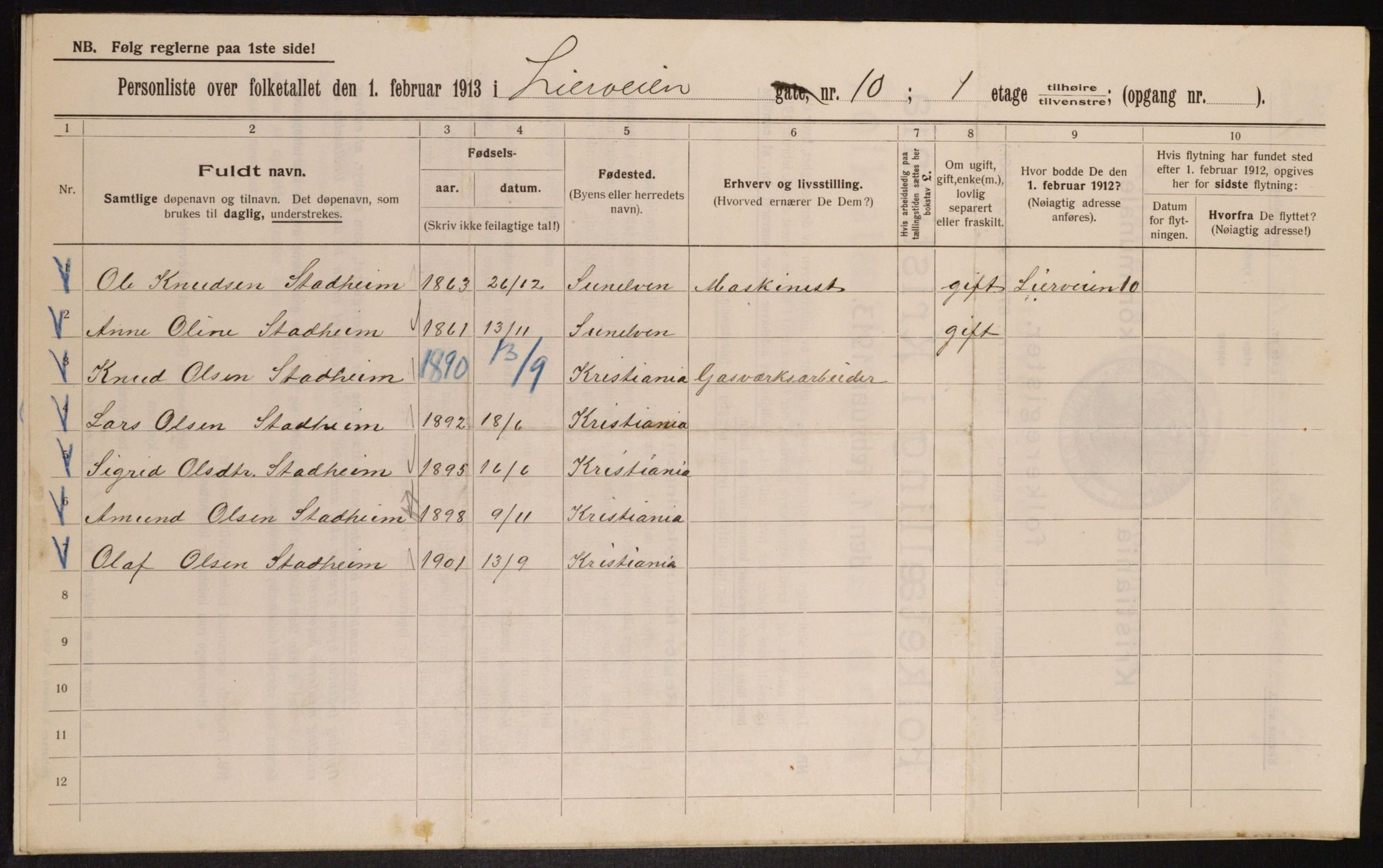 OBA, Municipal Census 1913 for Kristiania, 1913, p. 57284