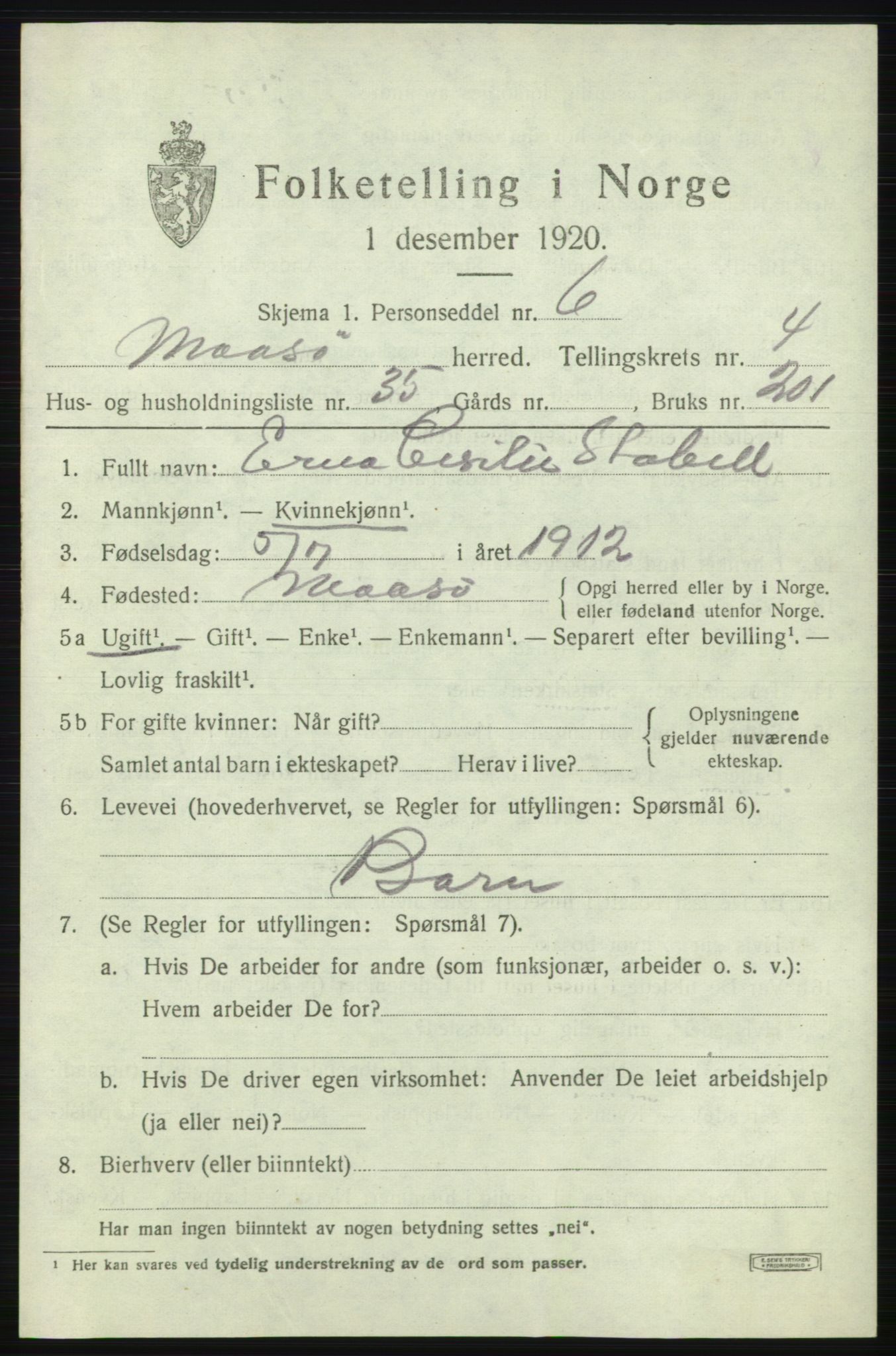 SATØ, 1920 census for Måsøy, 1920, p. 2234