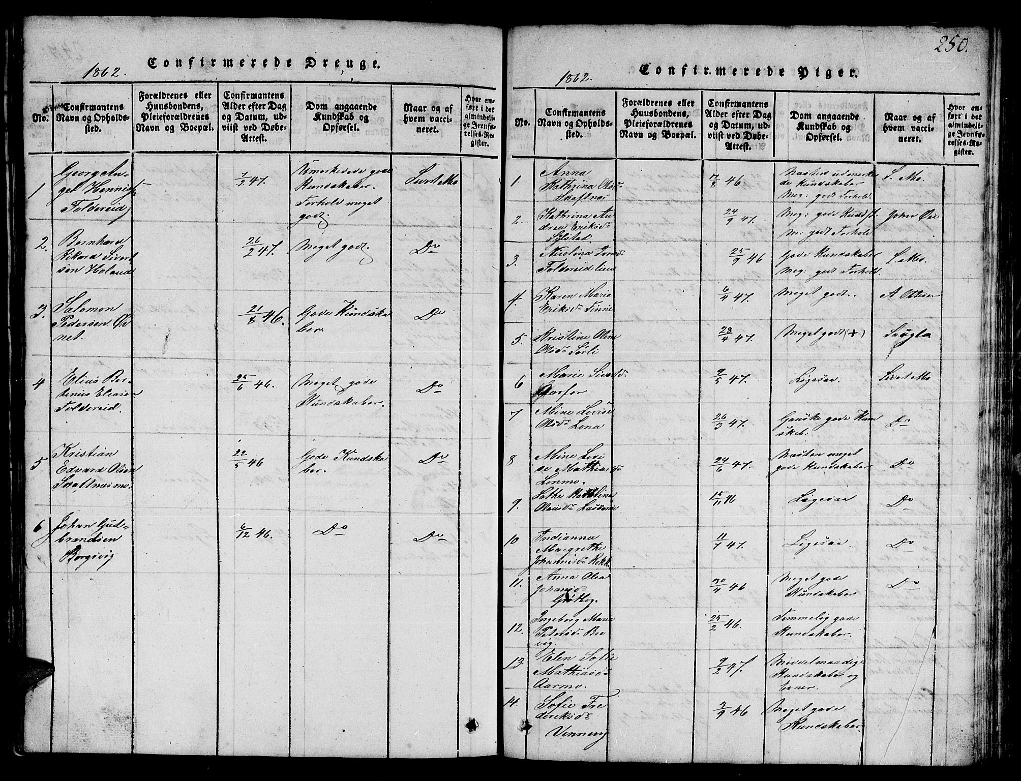 Ministerialprotokoller, klokkerbøker og fødselsregistre - Nord-Trøndelag, AV/SAT-A-1458/780/L0648: Parish register (copy) no. 780C01 /3, 1815-1877, p. 250