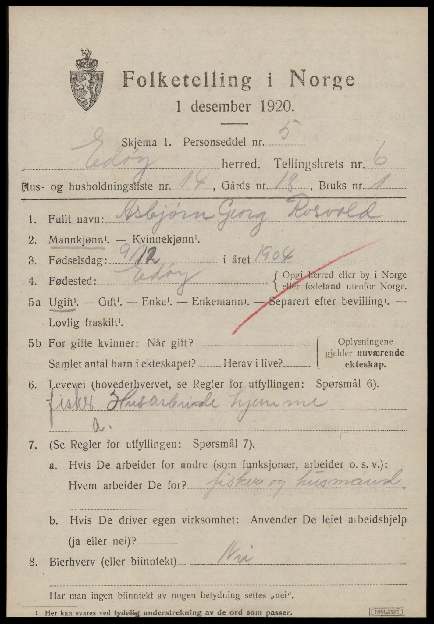 SAT, 1920 census for Edøy, 1920, p. 1944