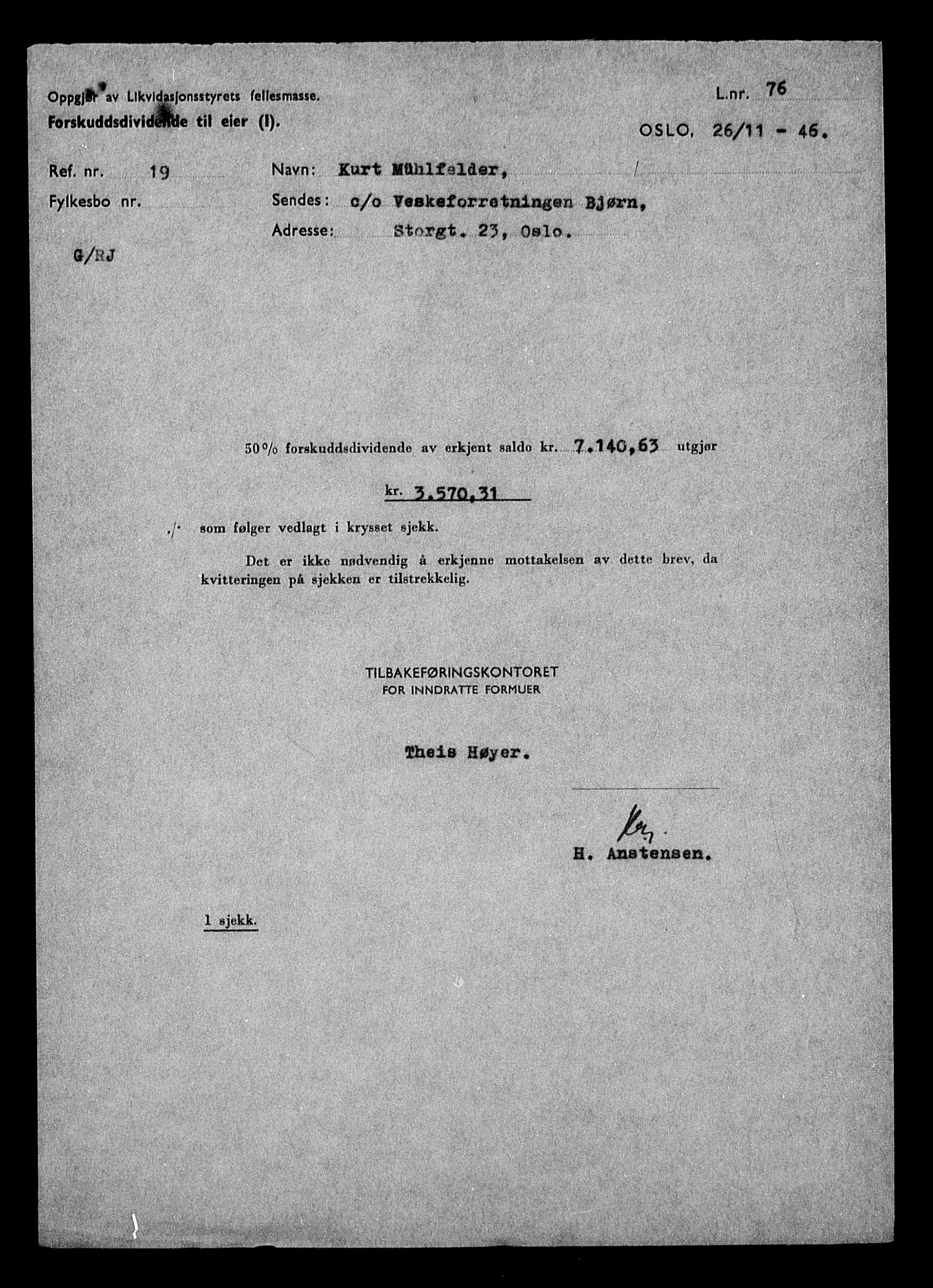 Justisdepartementet, Tilbakeføringskontoret for inndratte formuer, AV/RA-S-1564/H/Hc/Hcc/L0966: --, 1945-1947, p. 386