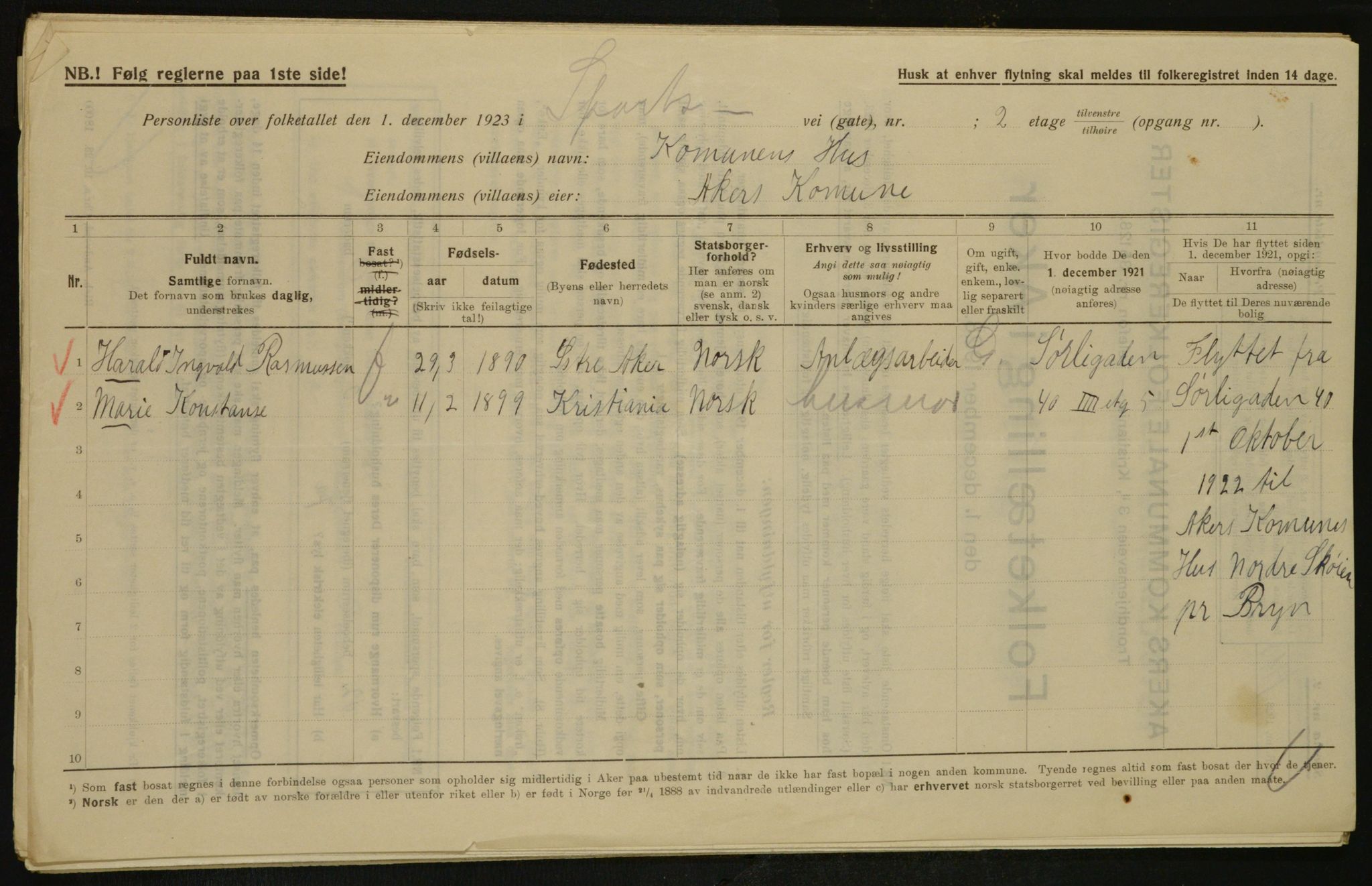 , Municipal Census 1923 for Aker, 1923, p. 31273