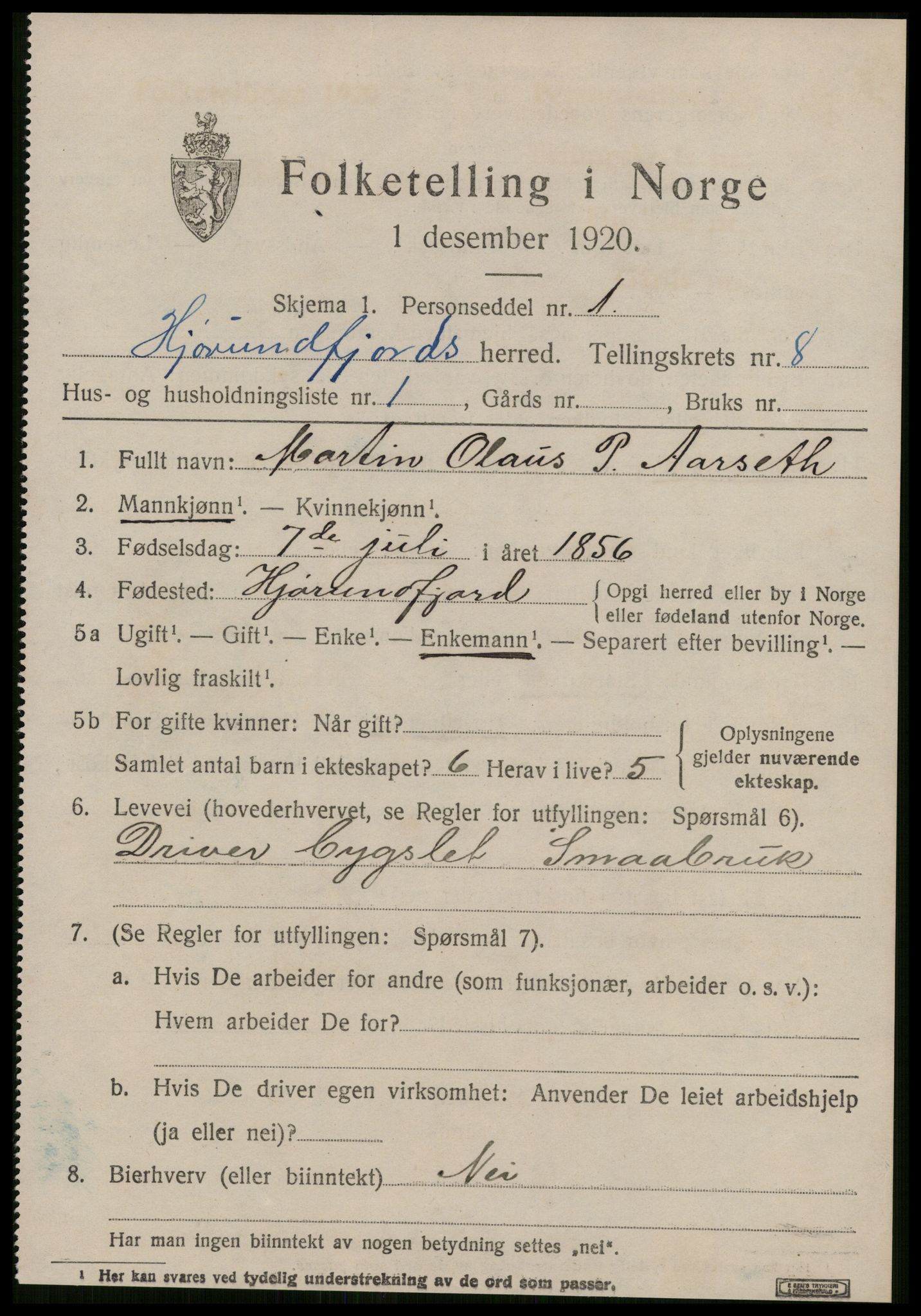 SAT, 1920 census for Hjørundfjord, 1920, p. 2825