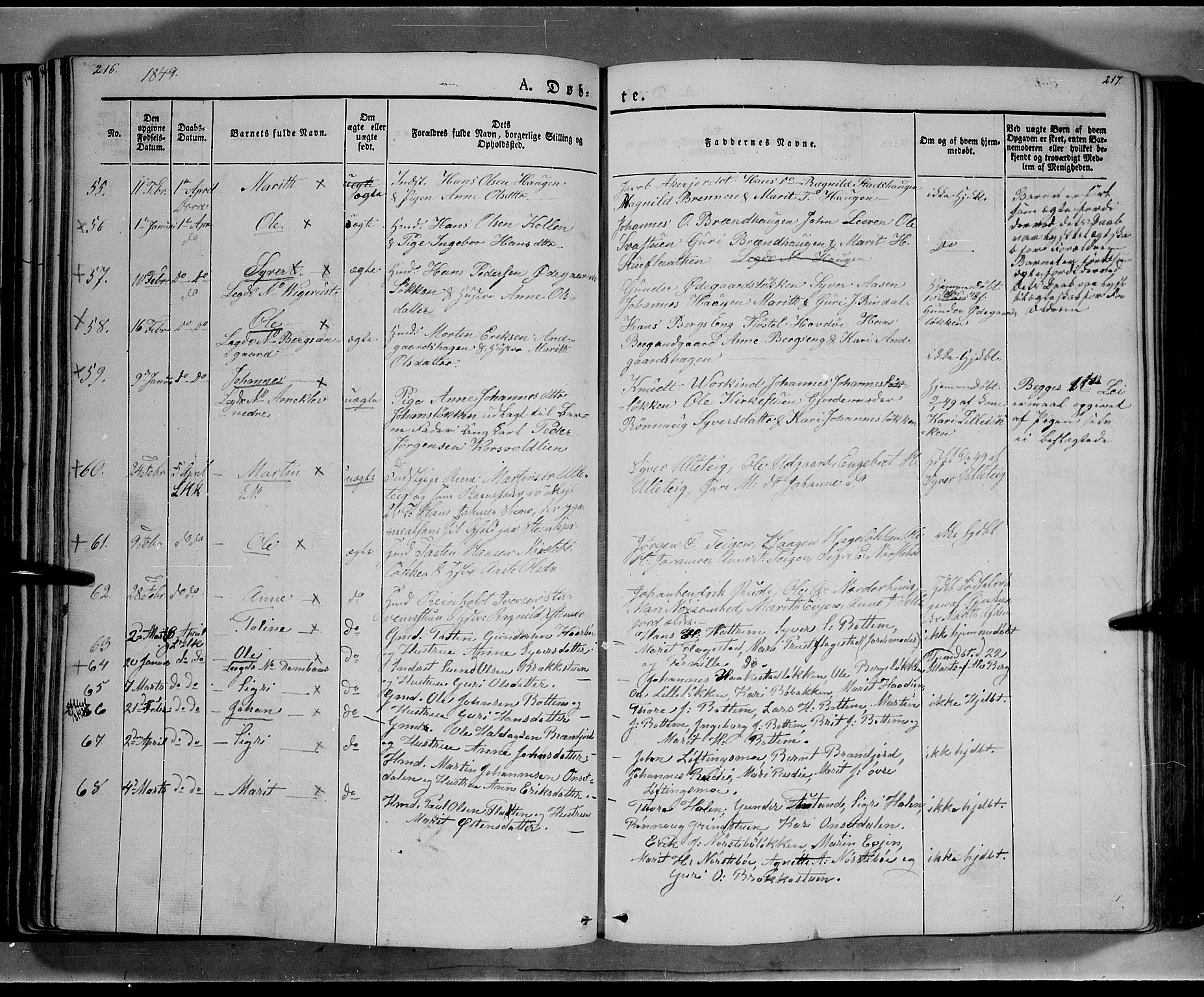 Lesja prestekontor, AV/SAH-PREST-068/H/Ha/Haa/L0006: Parish register (official) no. 6A, 1843-1854, p. 216-217