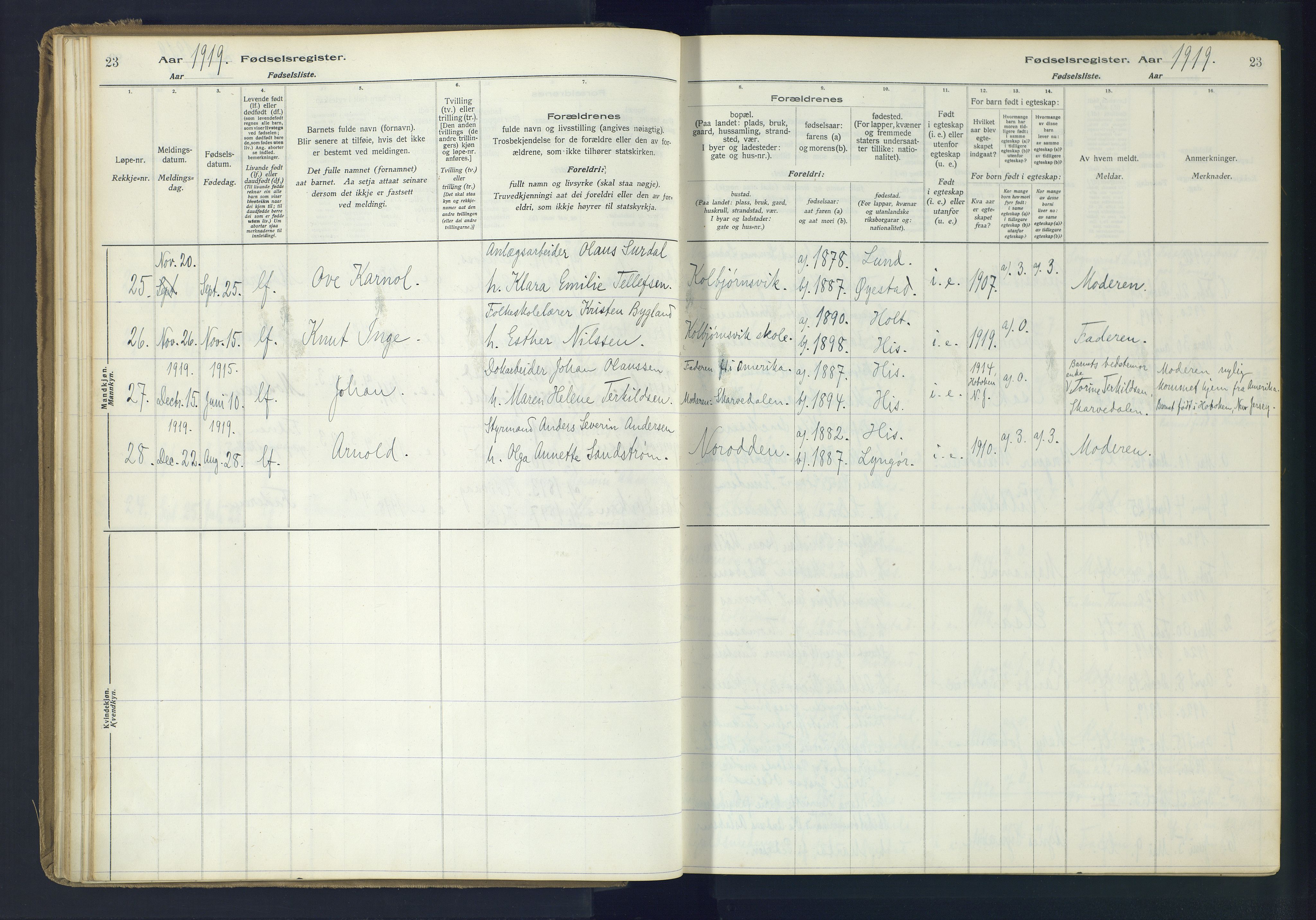 Hisøy sokneprestkontor, AV/SAK-1111-0020/J/Ja/L0001: Birth register no. A-VI-14, 1916-1951, p. 23