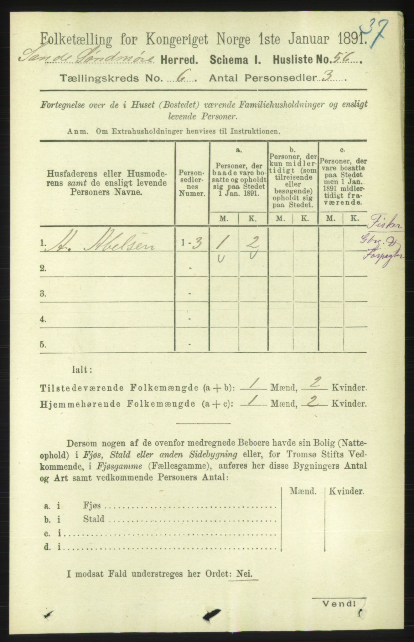 RA, 1891 census for 1514 Sande, 1891, p. 1046