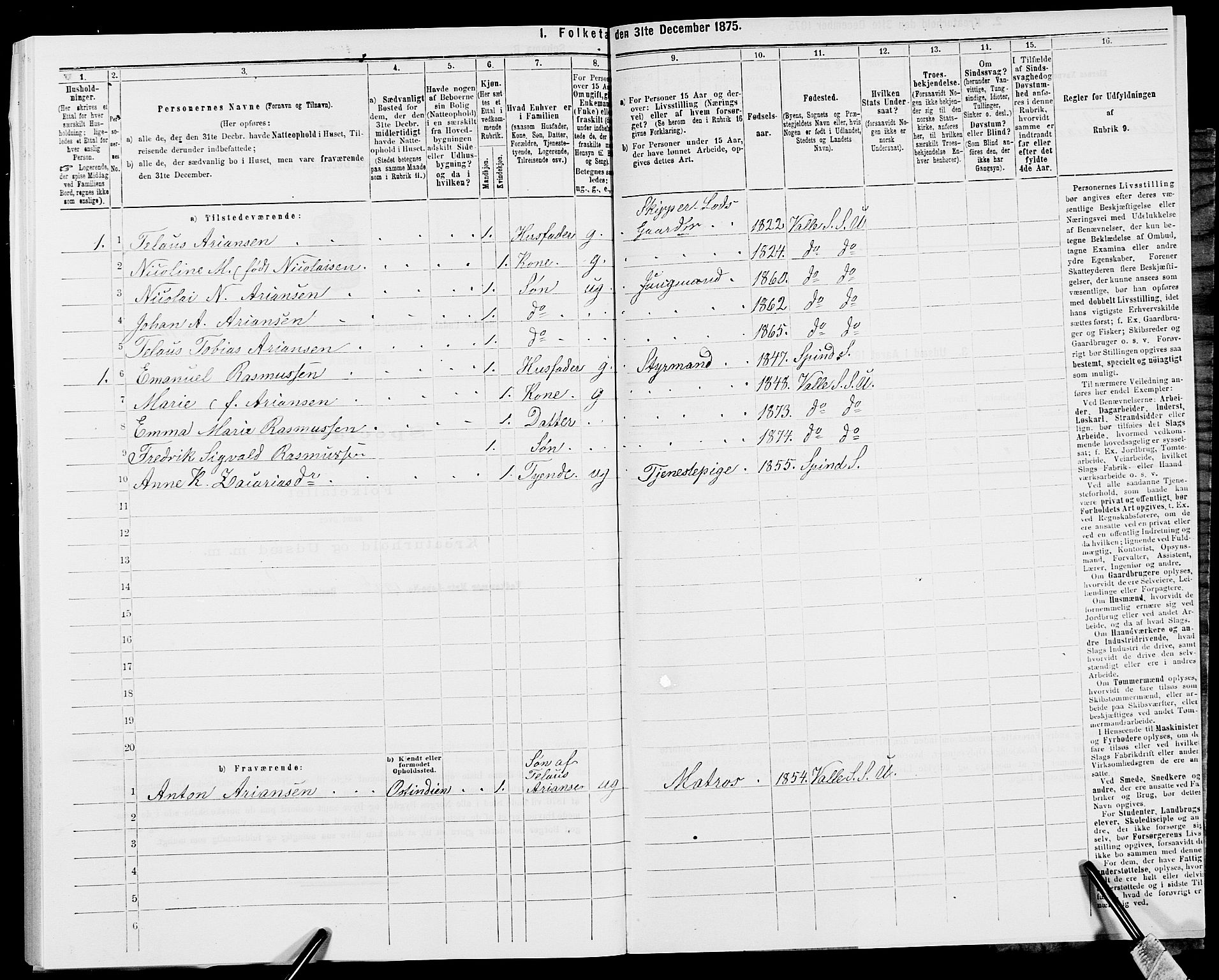 SAK, 1875 census for 1029P Sør-Audnedal, 1875, p. 1306