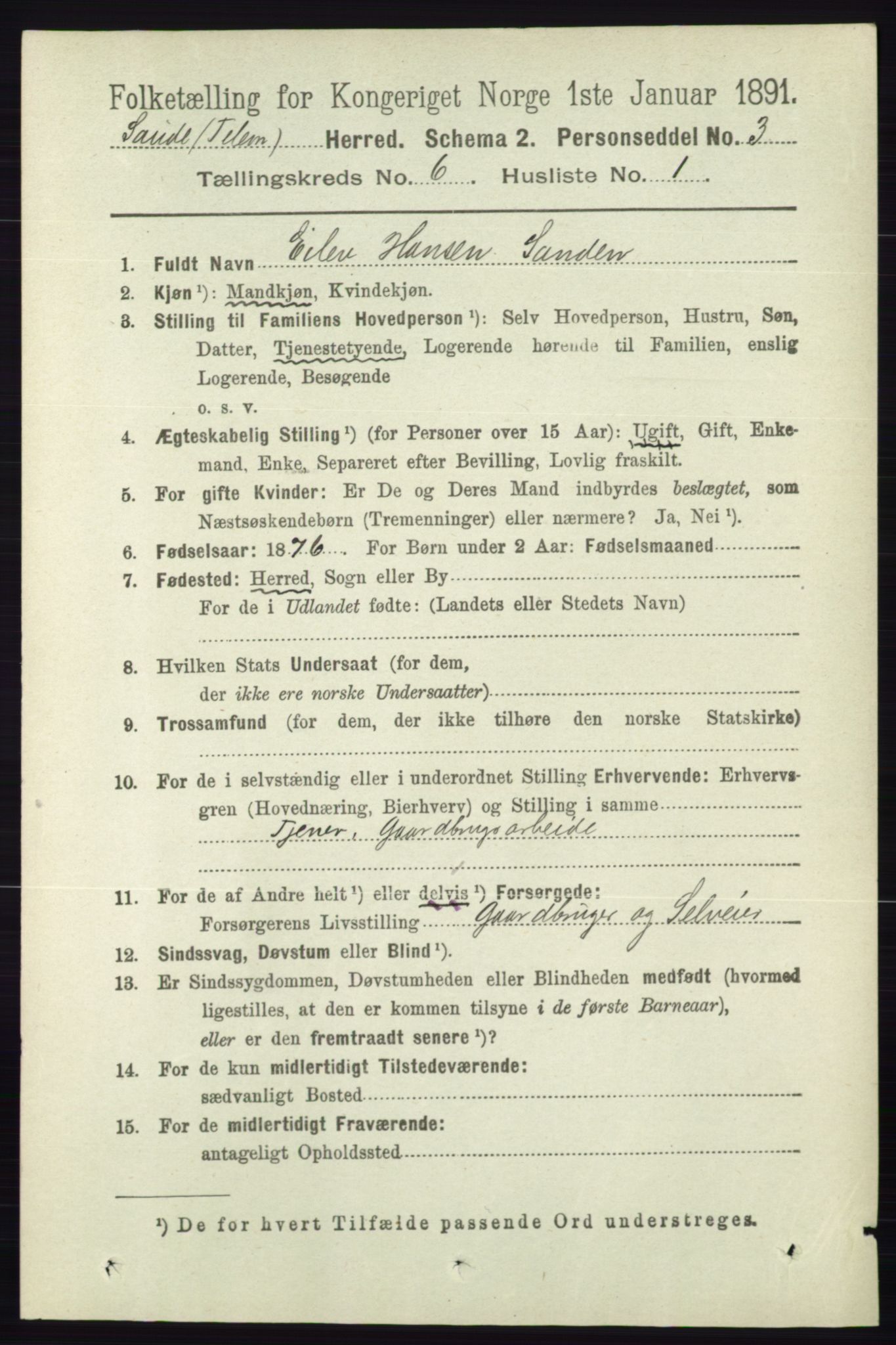 RA, 1891 census for 0822 Sauherad, 1891, p. 1732