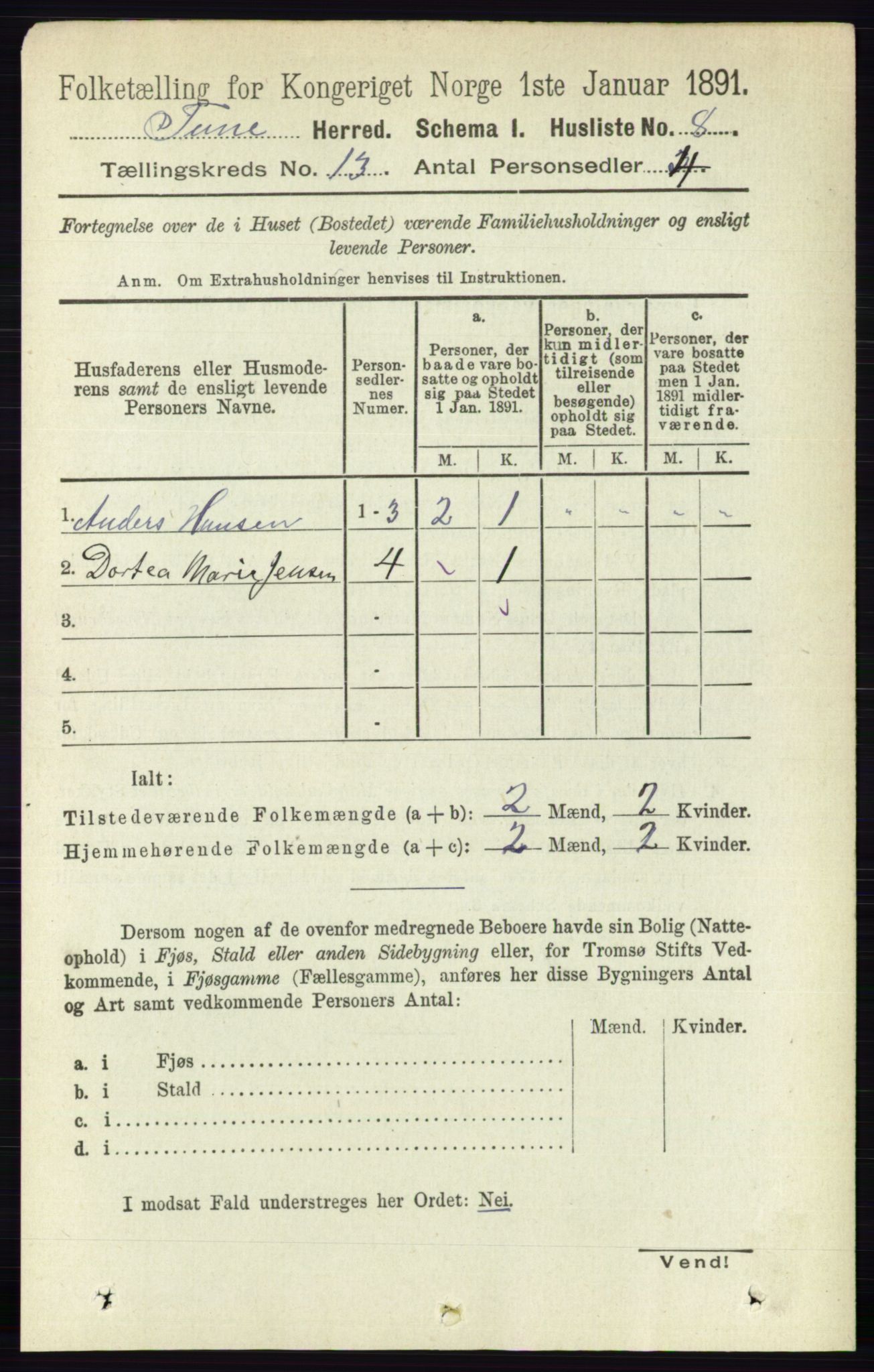 RA, 1891 census for 0130 Tune, 1891, p. 7547
