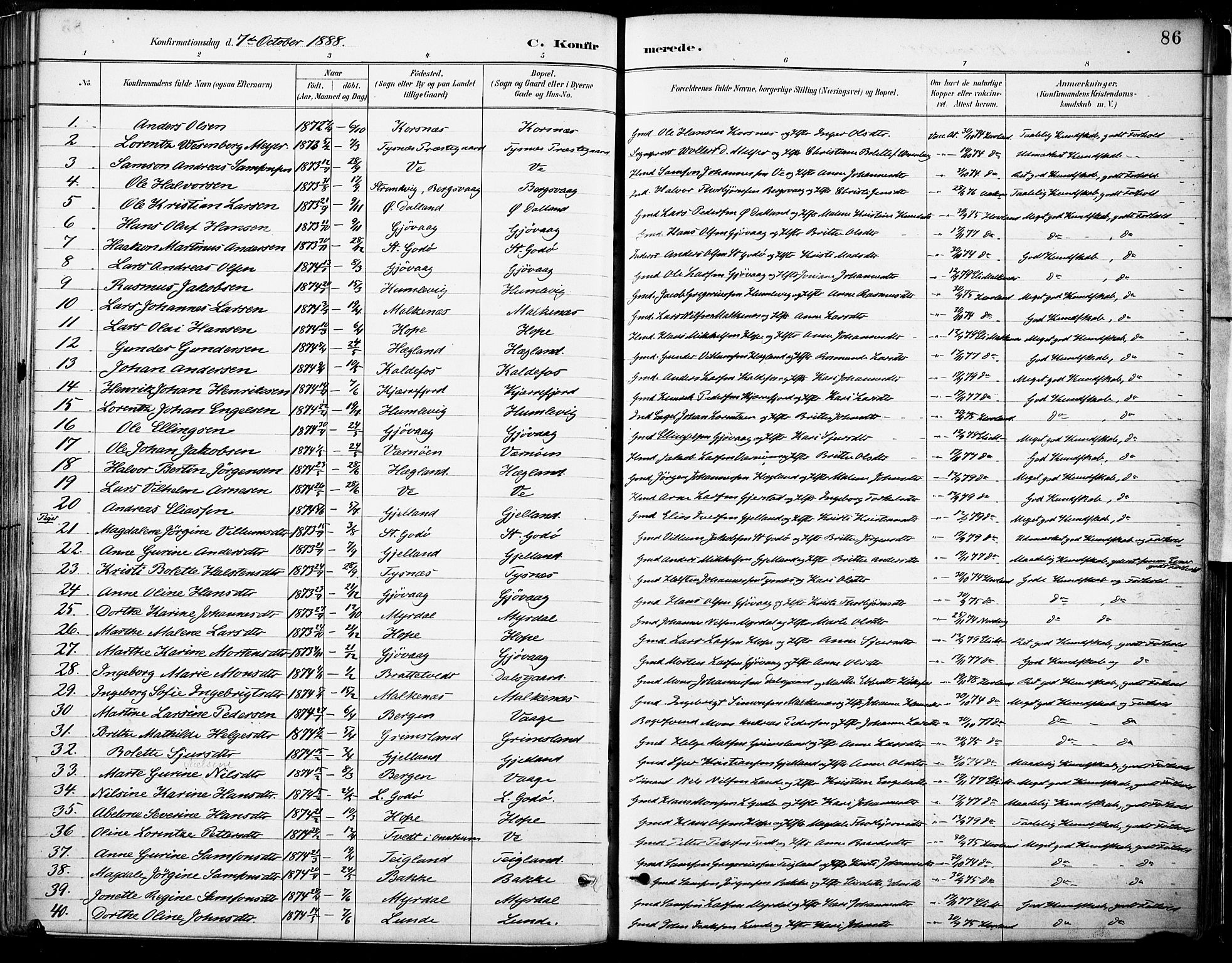 Tysnes sokneprestembete, SAB/A-78601/H/Haa: Parish register (official) no. B 1, 1887-1906, p. 86