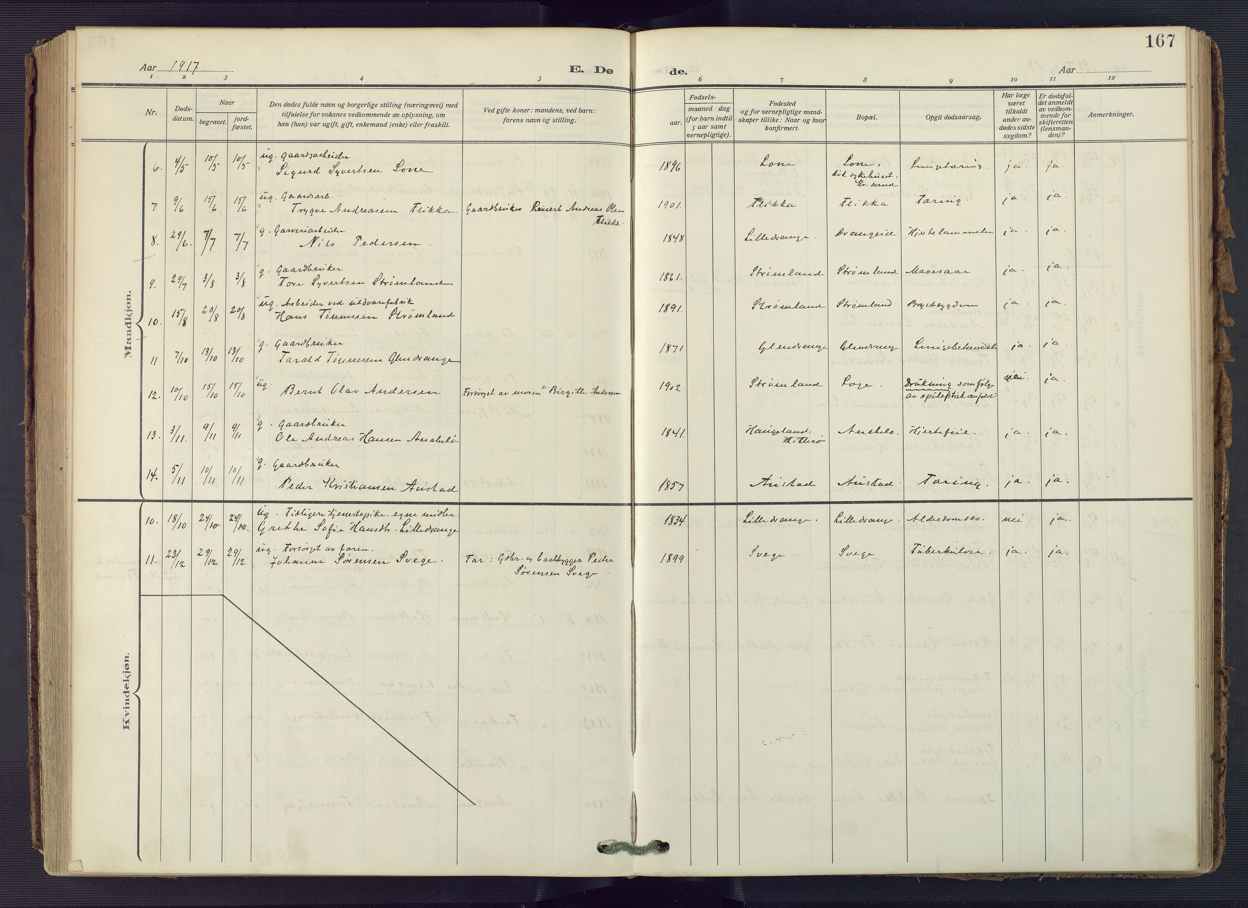 Flekkefjord sokneprestkontor, AV/SAK-1111-0012/F/Fa/Fac/L0010: Parish register (official) no. A 10, 1910-1927, p. 167