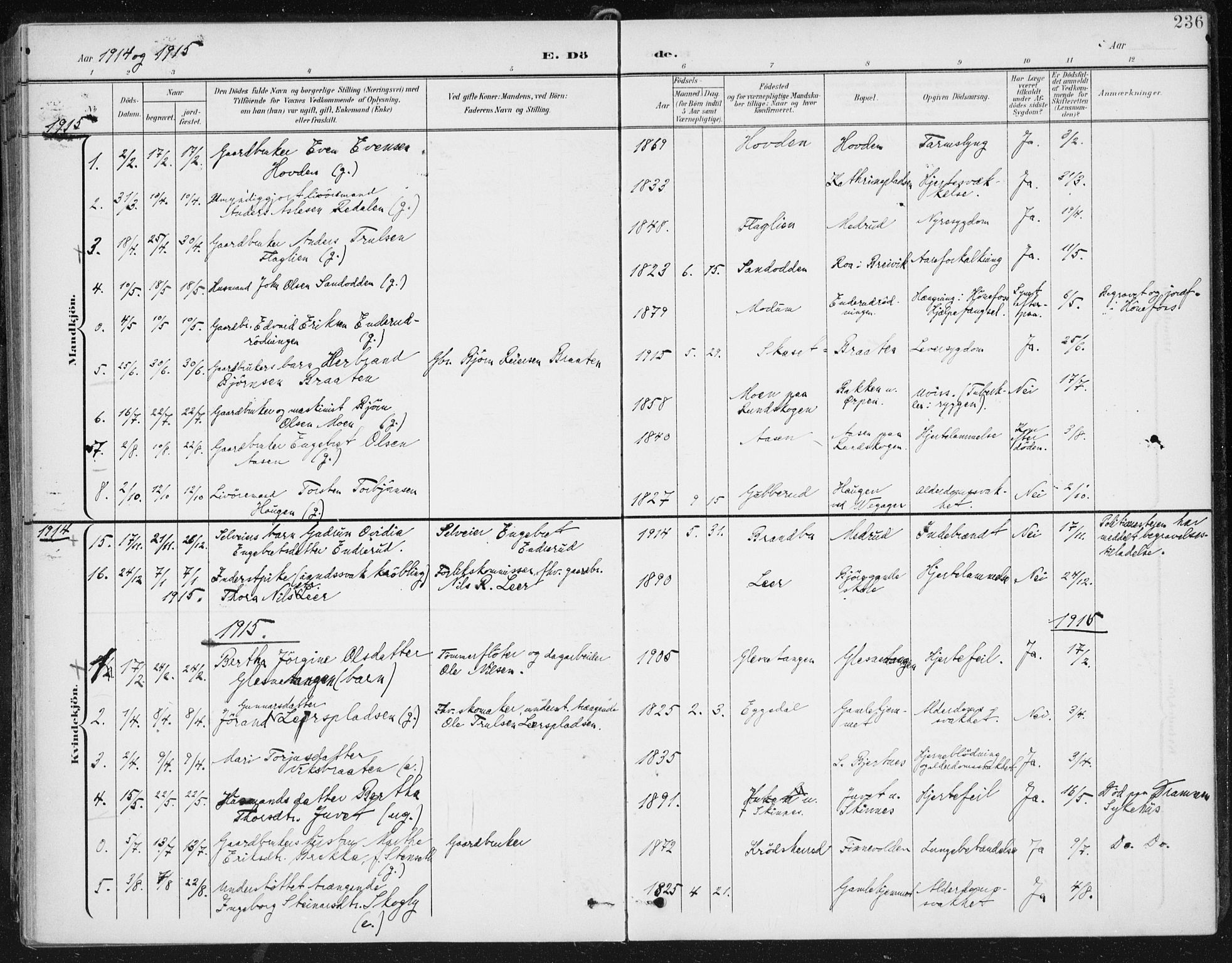 Krødsherad kirkebøker, SAKO/A-19/F/Fa/L0007: Parish register (official) no. 7, 1900-1915, p. 236