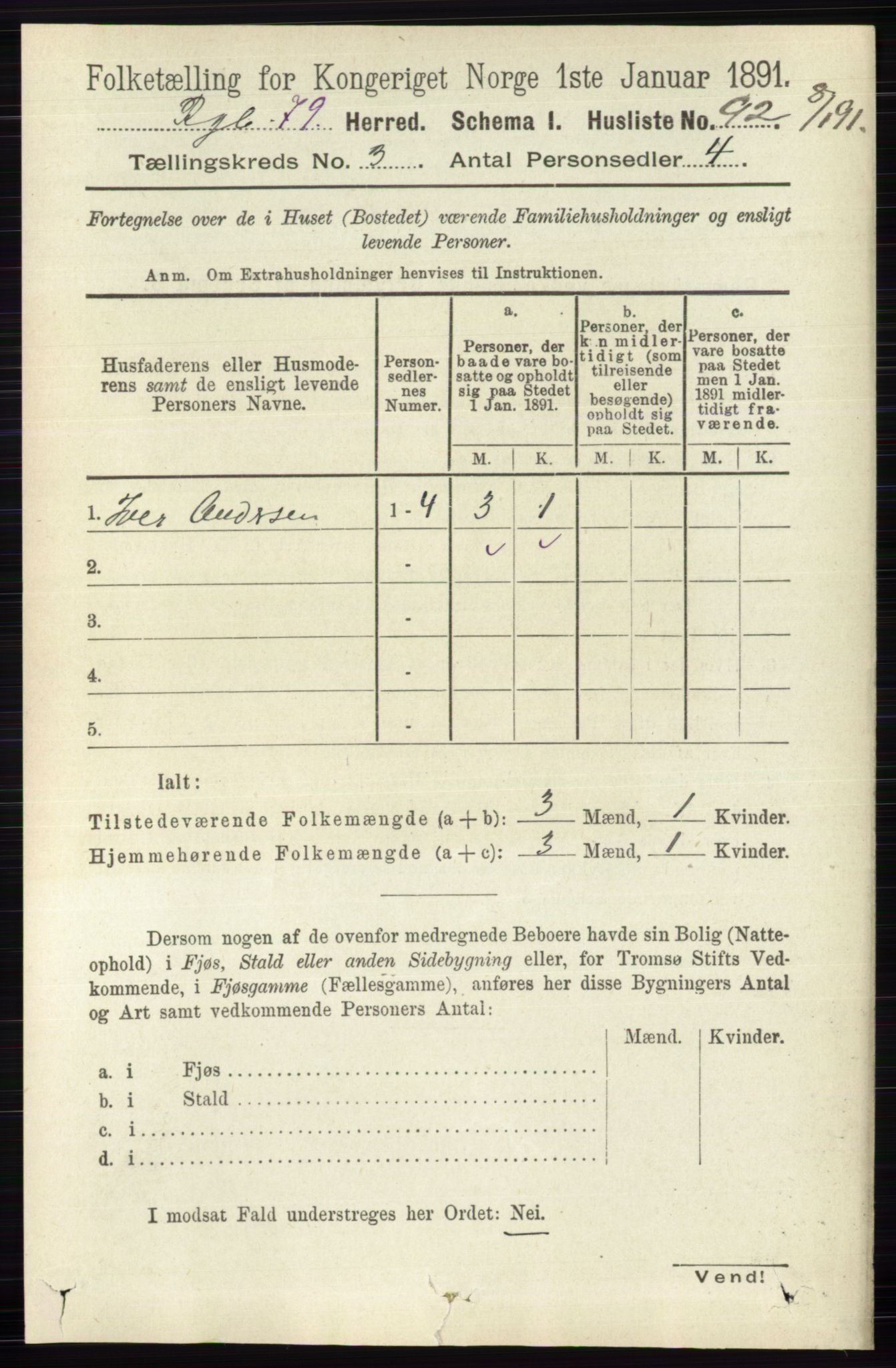 RA, 1891 census for 0520 Ringebu, 1891, p. 718