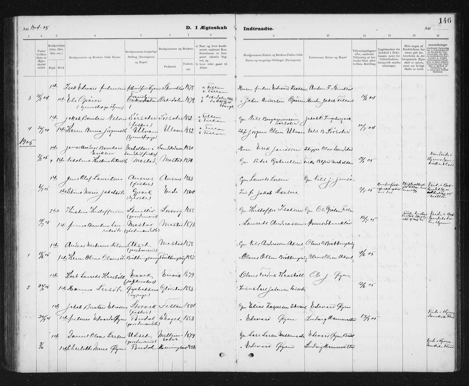Ministerialprotokoller, klokkerbøker og fødselsregistre - Sør-Trøndelag, SAT/A-1456/637/L0563: Parish register (copy) no. 637C04, 1899-1940, p. 146
