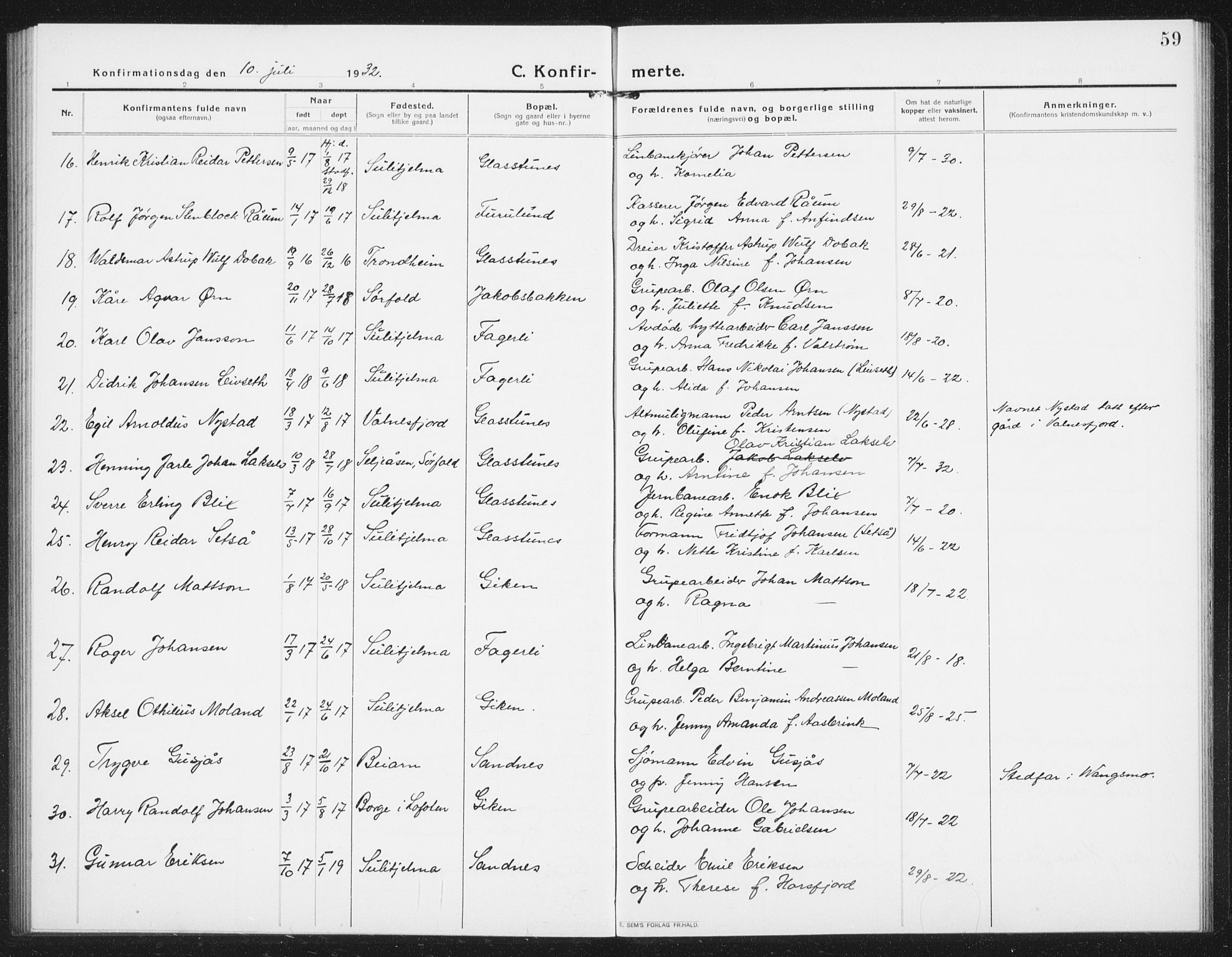 Ministerialprotokoller, klokkerbøker og fødselsregistre - Nordland, SAT/A-1459/850/L0717: Parish register (copy) no. 850C01, 1915-1941, p. 59